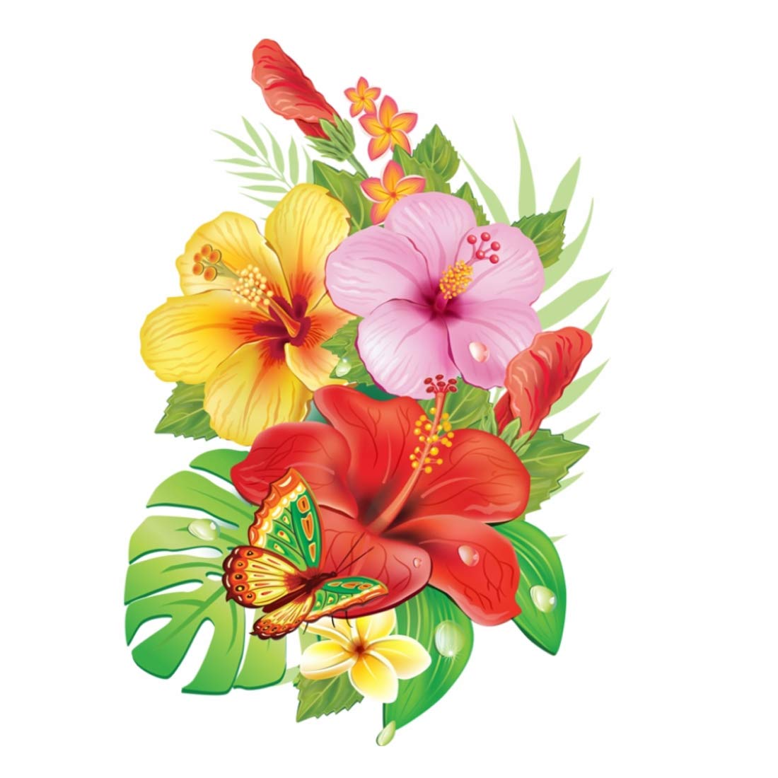 Waterproof Temporary Tattoo for Women, Men, Girls & Boys - 3D Flower Hibiscus Design Symbolizing Fame, Wealth & Glory (10.5x6cm) | Perfect for Parties, Festivals & Summer Beach Days