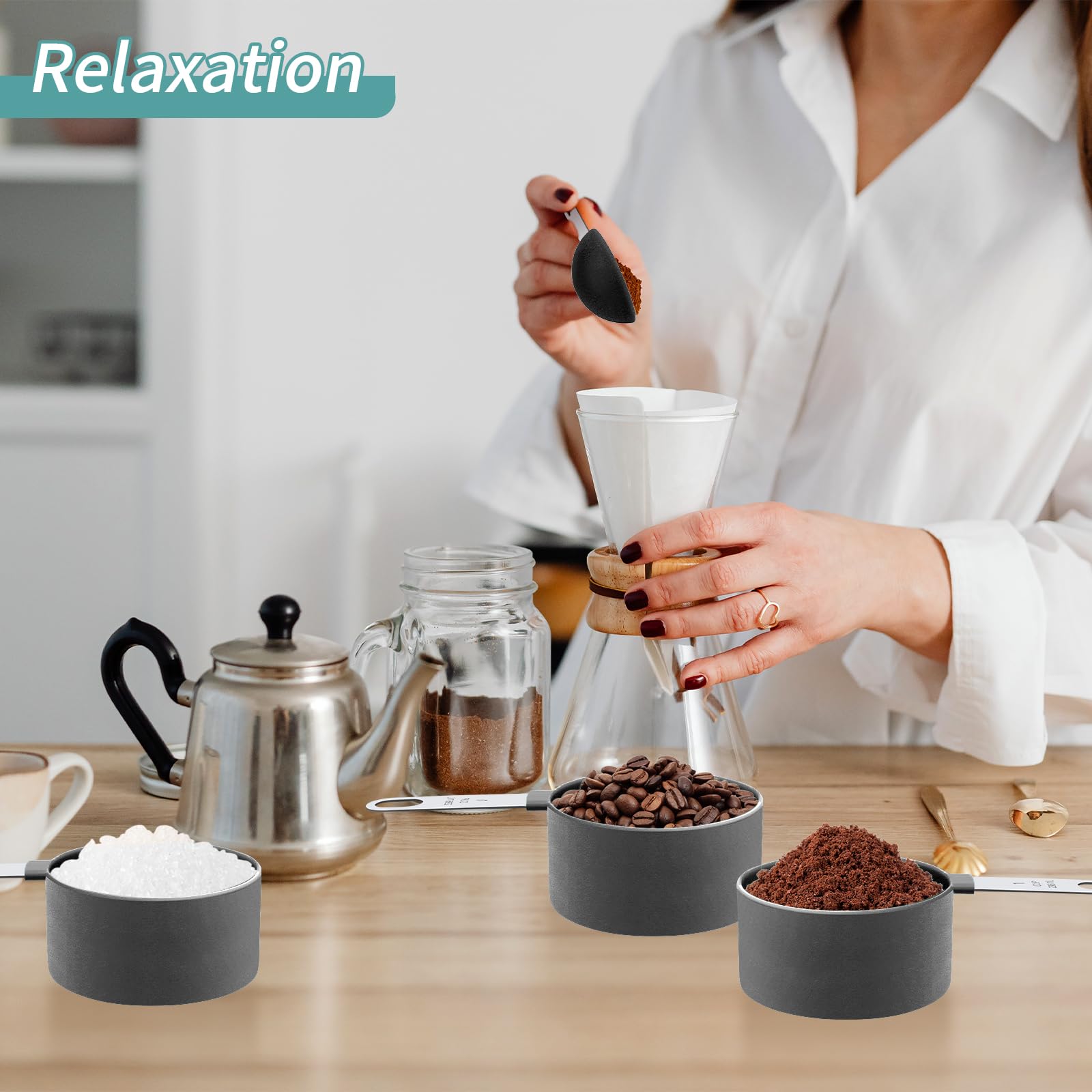 **Stainless Steel Measuring Cups and Spoons Set - Nesting Dry & Liquid Measuring Cups with Plastic Handle - Essential Baking & Cooking Tools for Kitchen (Black)**    *Perfect for baking, cooking, meal prep, and precise ingredient measurement in professional and home kitchens.*
