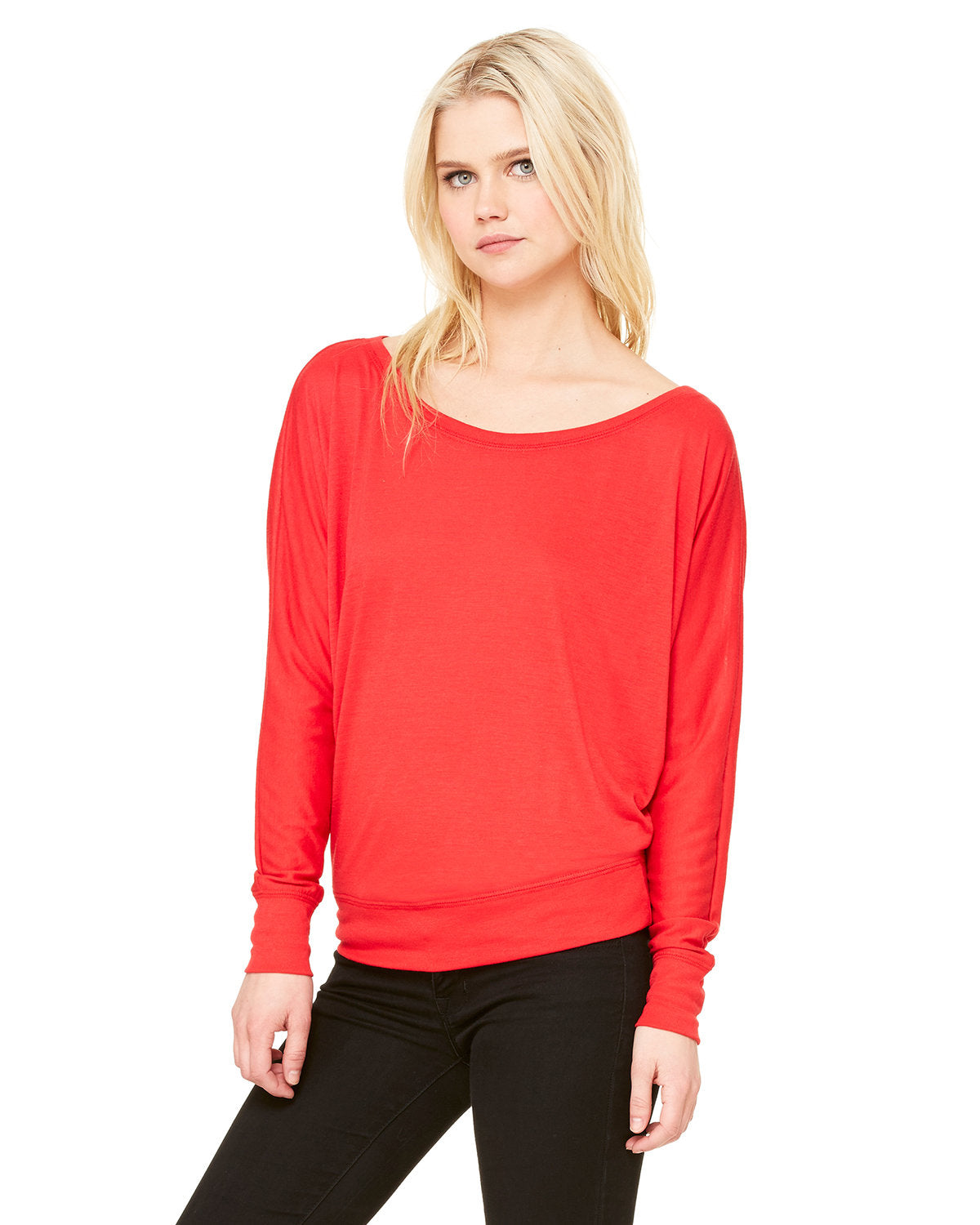Bella + Canvas 8850 Women's Flowy Long Sleeve Off Shoulder T-Shirt - Soft & Comfortable Casual Top for Everyday Wear, Date Night & Beach Cover-Up