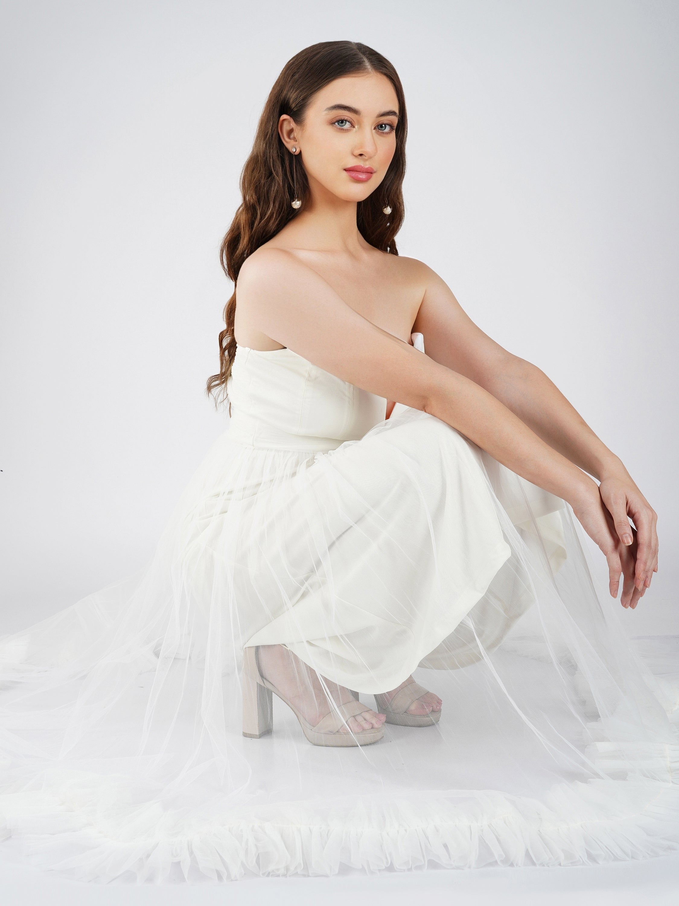 Orion Ivory Tulle Midi Bridal Dress - Elegant Wedding Guest Dress for Bridal Shower, Engagement Party & Formal Events