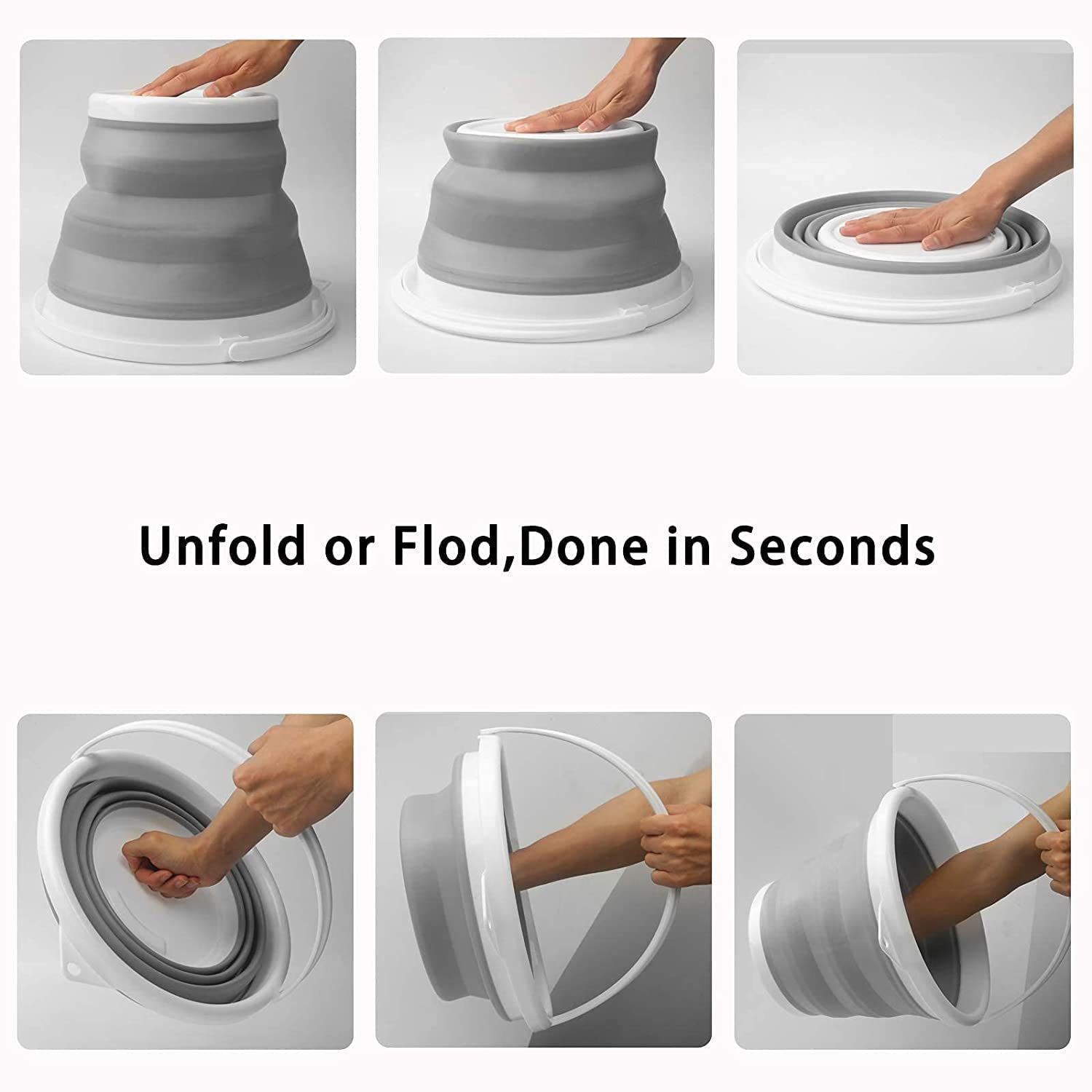 10L Foldable Silicone Collapsible Bucket - BPA Free, Compact & Durable with Sturdy Handle for Camping, Hiking, Outdoor Adventures - Perfect for Water Storage, Washing & Portable Use (Grey)