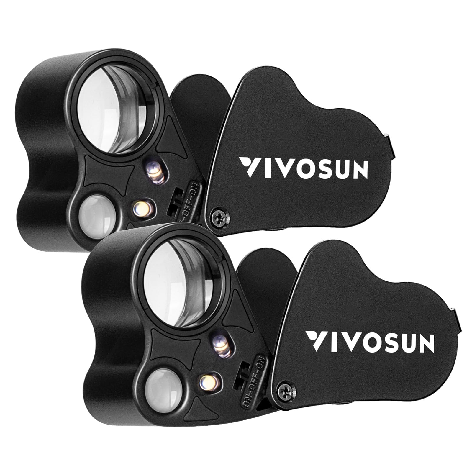 VIVOSUN 2-Pack 30X 60X Illuminated Jewelers Loupe with LED Light - Foldable Magnifying Glass for Jewelry, Gems, Watches, Coins & Stamp Collecting - Perfect for Hobbyists, Antique Appraisals & Close Inspection Work