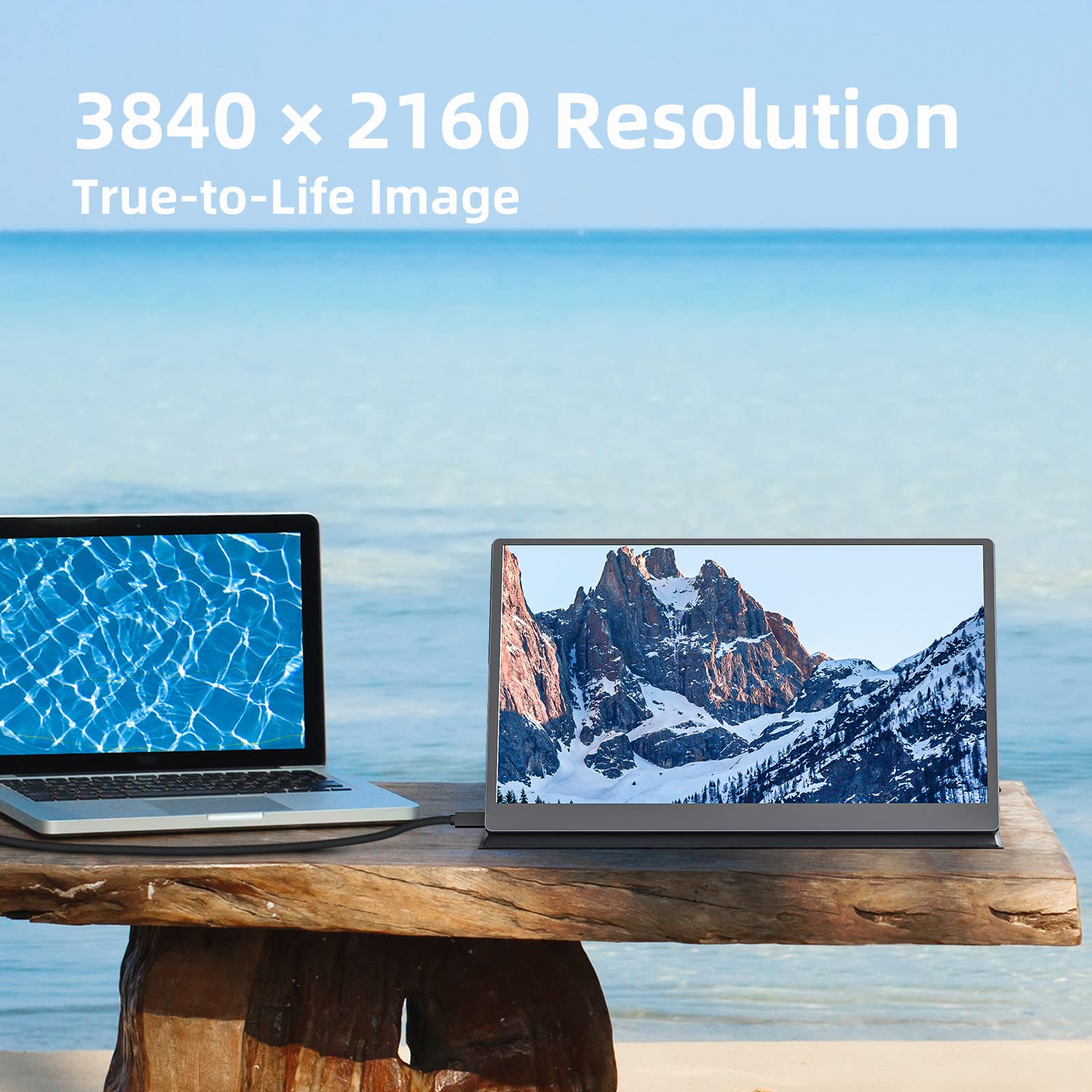 Upperizon 15.6 Inch 4K UHD Portable Monitor - 3840x2160 Resolution, 100% sRGB, USB-C & HDMI, IPS Screen, Built-in Speakers - External Second Display for Laptop, MacBook, PS5, PS4, Xbox - Perfect for Work, Gaming & Travel