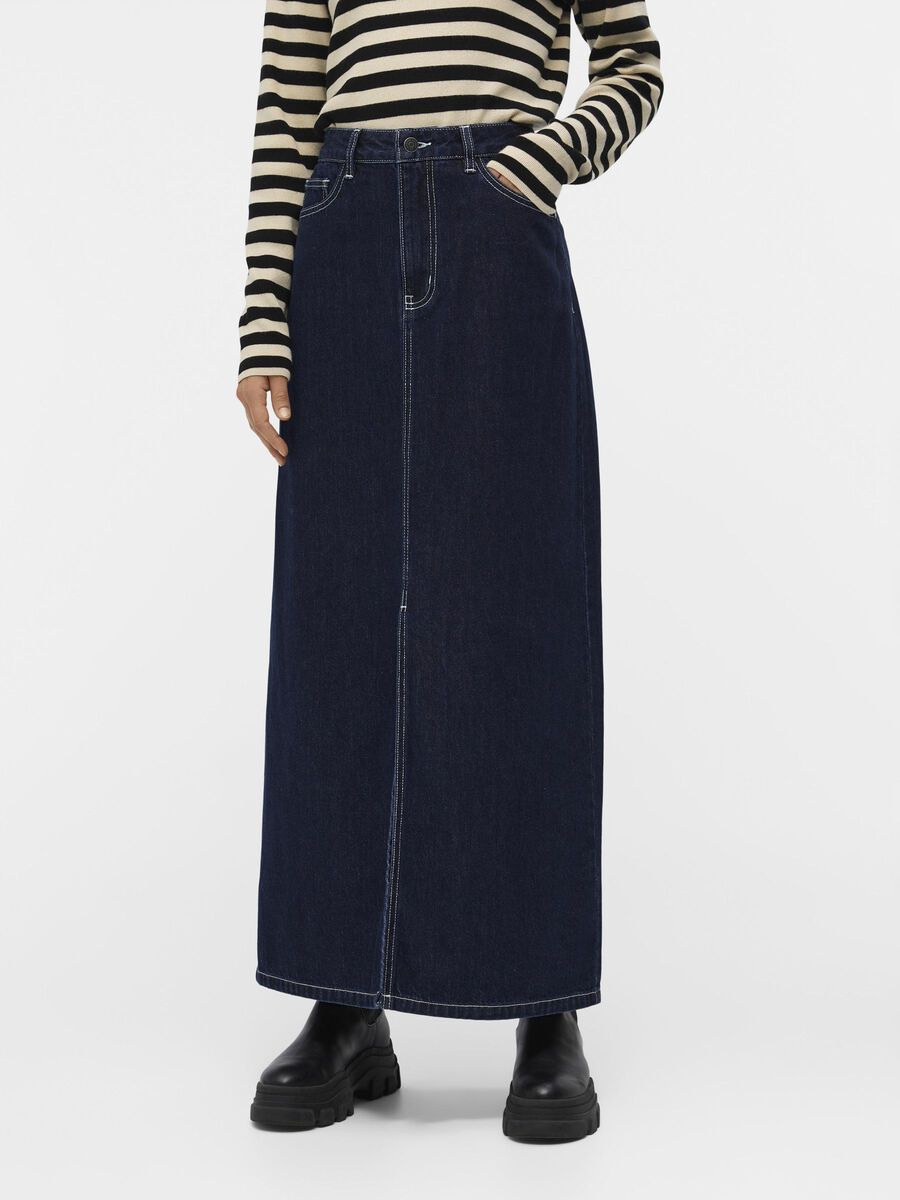 Lea Denim Maxi Skirt for Women - Dark Blue Denim Long Skirt with Side Slits | Perfect for Casual Outings, Beach Vacations & Boho Style Outfits