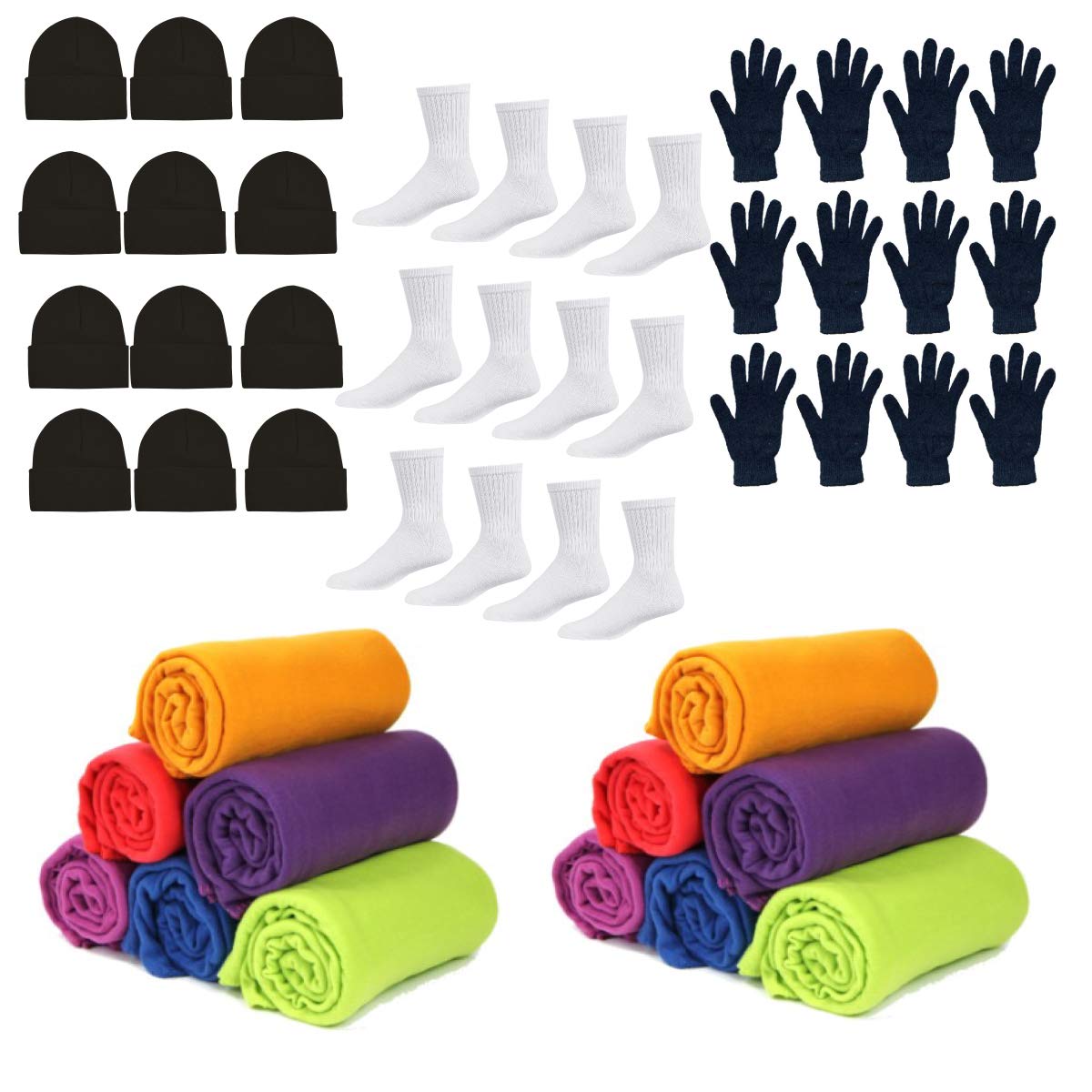 Homeless Care Package Supplies - Bundle of Winter Gloves, Warm Socks, Cozy Throw Blankets & Beanies for Cold Weather | Essential Donation Items for Shelters & Outdoor Survival