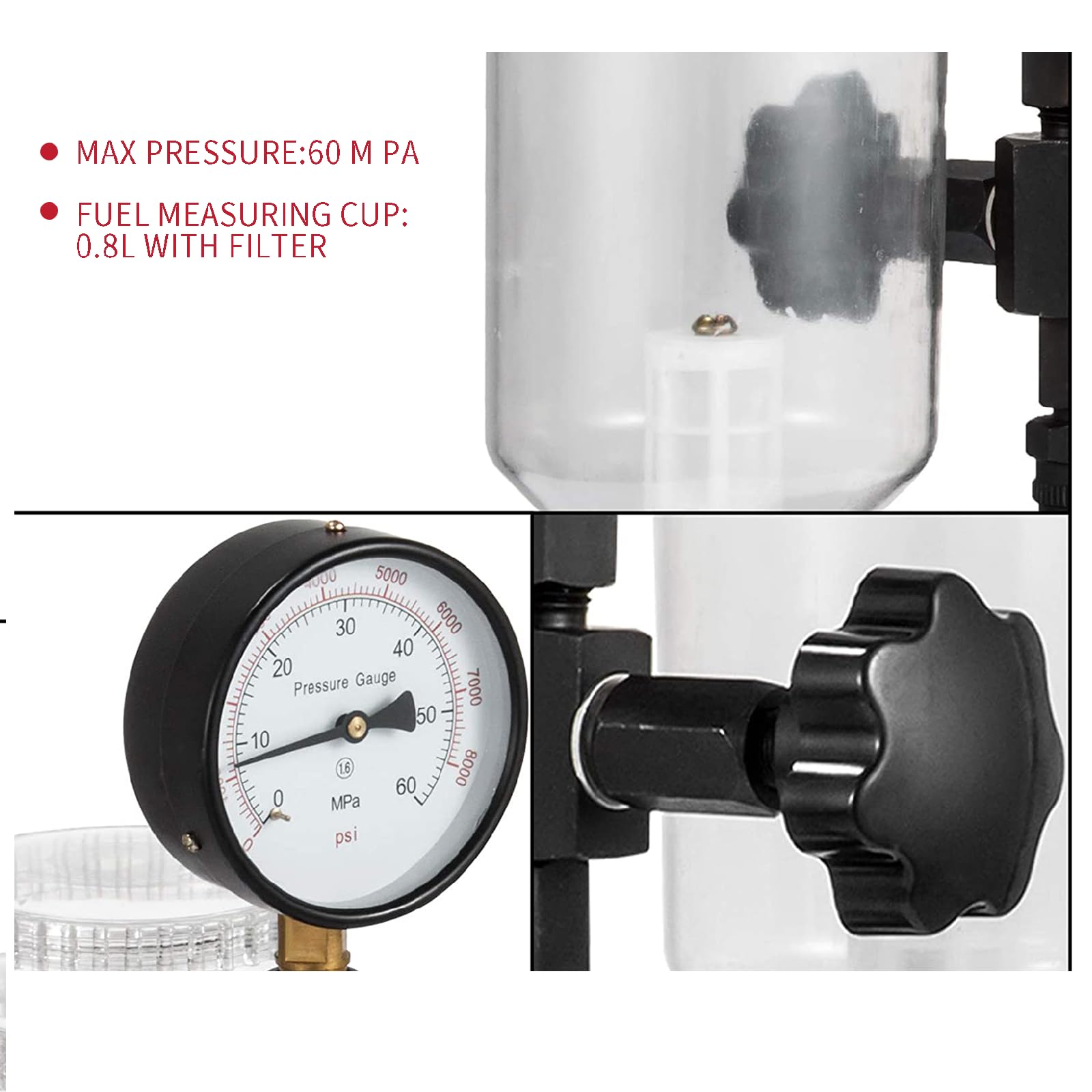 400Bar 6000PSI Diesel Fuel Injector Tester Kit - Dual Scale Gauge for Adjusting & Testing Injector Nozzle Pop Pressure - Perfect for Diesel Engine Repair Shops & Automotive Maintenance
