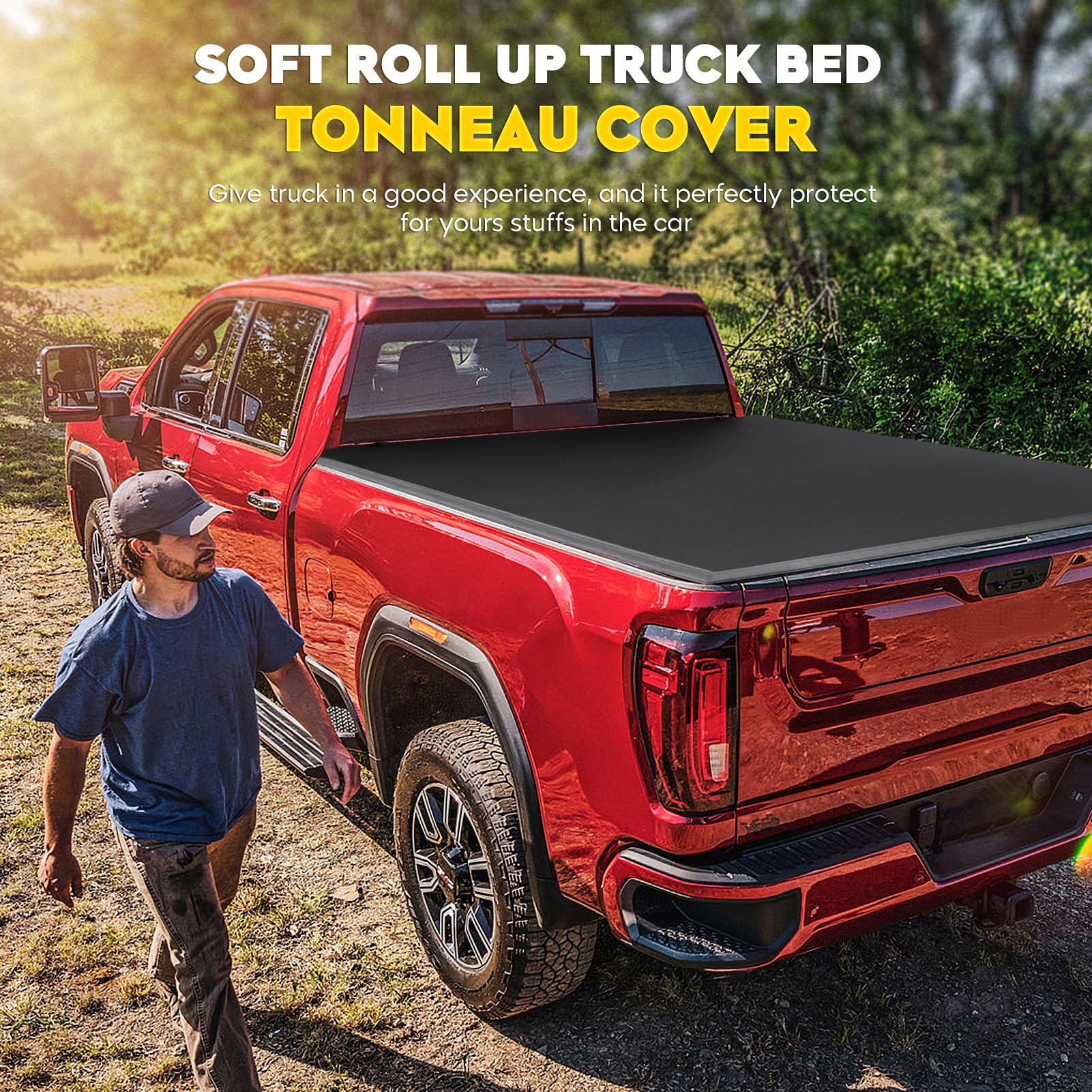 Soft Roll Up Truck Bed Tonneau Cover for Chevrolet Silverado 1500 & GMC Sierra 1500 (2014-2018) | 5.8FT Fleetside Bed | Waterproof & Durable | Perfect for Camping, Road Trips & Cargo Protection