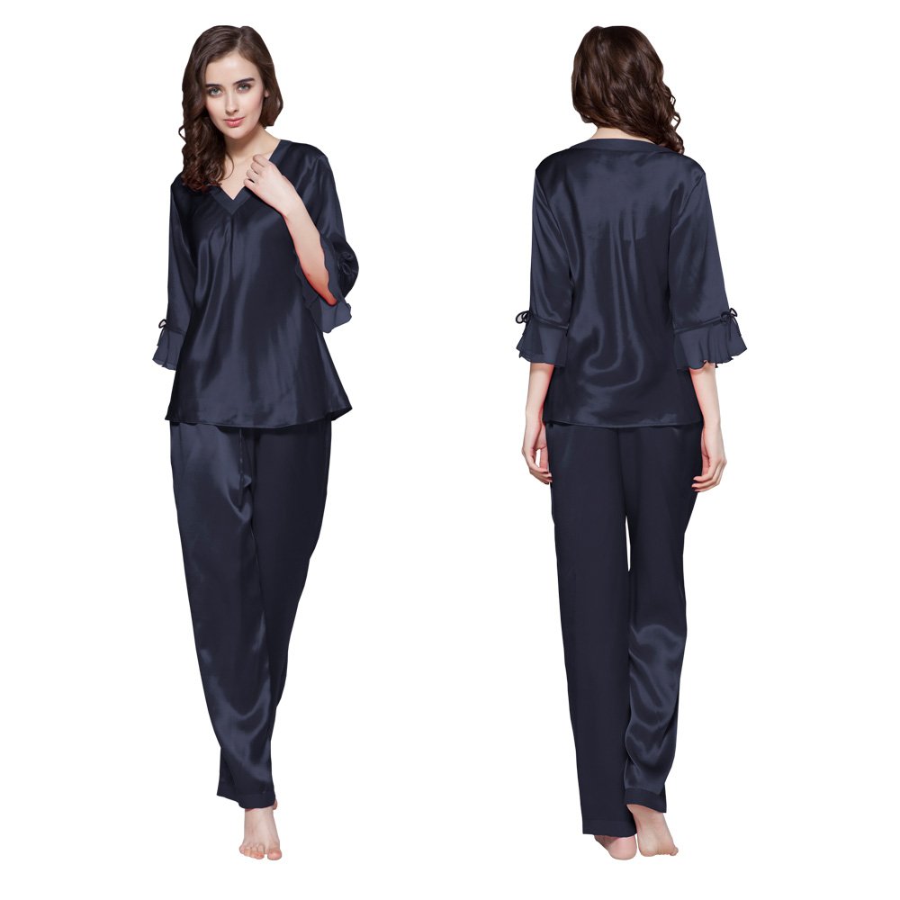 LilySilk 100% Mulberry Silk Pajama Set for Women - V-Neck 3/4 Sleeve Luxury Sleepwear | Soft & Breathable Silk Pajamas for Relaxation, Lounging & Gift Giving