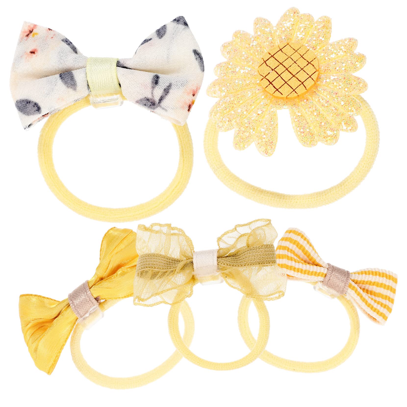 Lurrose 10pcs Bowknot Hair Ties for Girls & Women - Elastic Scrunchies, Fashion Hair Bands, Toddler Hair Accessories in Yellow - Perfect for School, Parties, and Everyday Styling