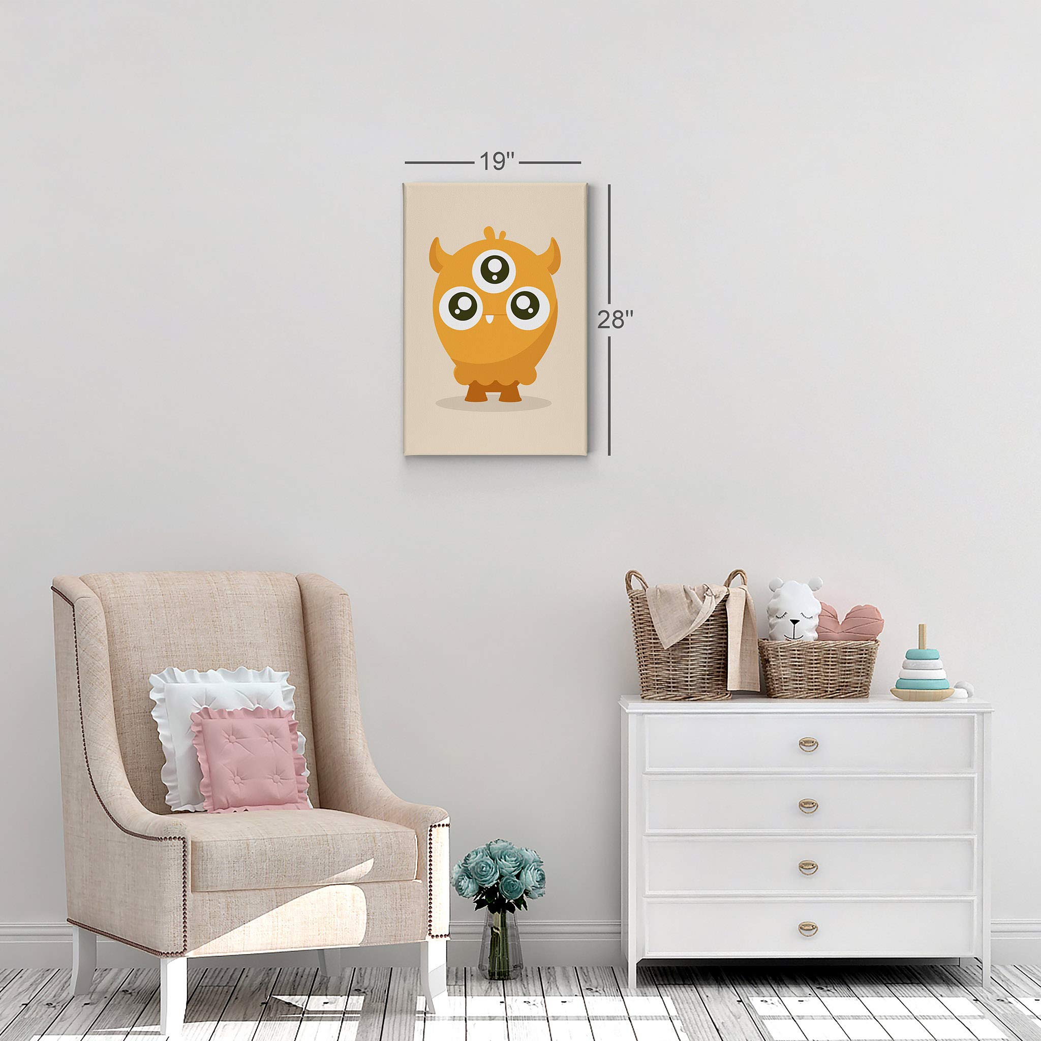 Orange Monster Canvas Print - Smile Art Design Kids Room Decor, Nursery Wall Art, Ready to Hang (28x19 Inches) - Perfect for Baby Rooms, Playrooms & Children's Bedrooms | Made in USA