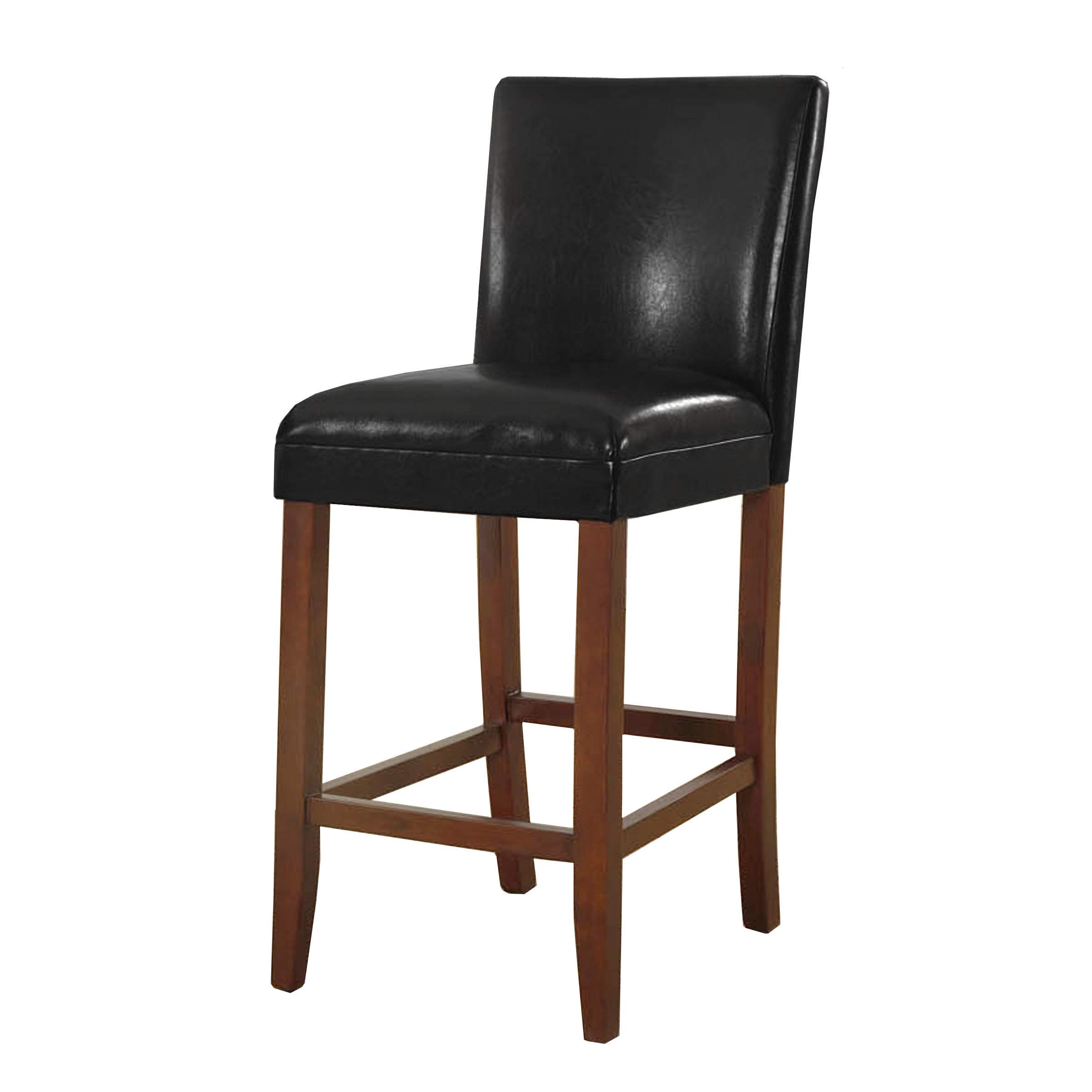 Homepop Classic Counter Height Bar Stools 24 Inch - Faux Leather Upholstered Bar Stools for Kitchen Island, Breakfast Nook & Home Decor - Single Pack (Black)