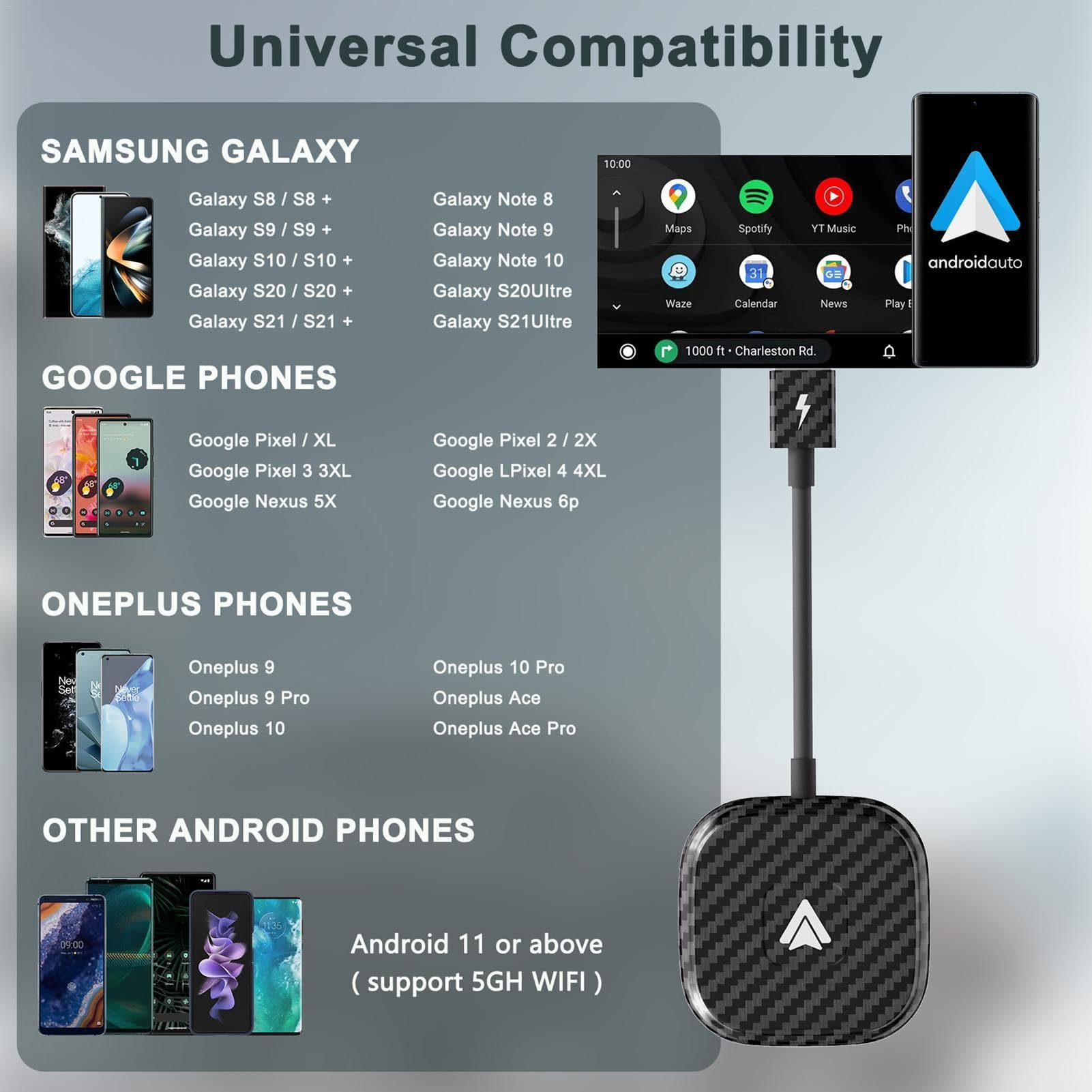 Wireless Car Adapter for iPhone & Android - Fast Transmission USB to Wireless Module - Mirror Phone to Car Screen for Navigation, Music & Calls
