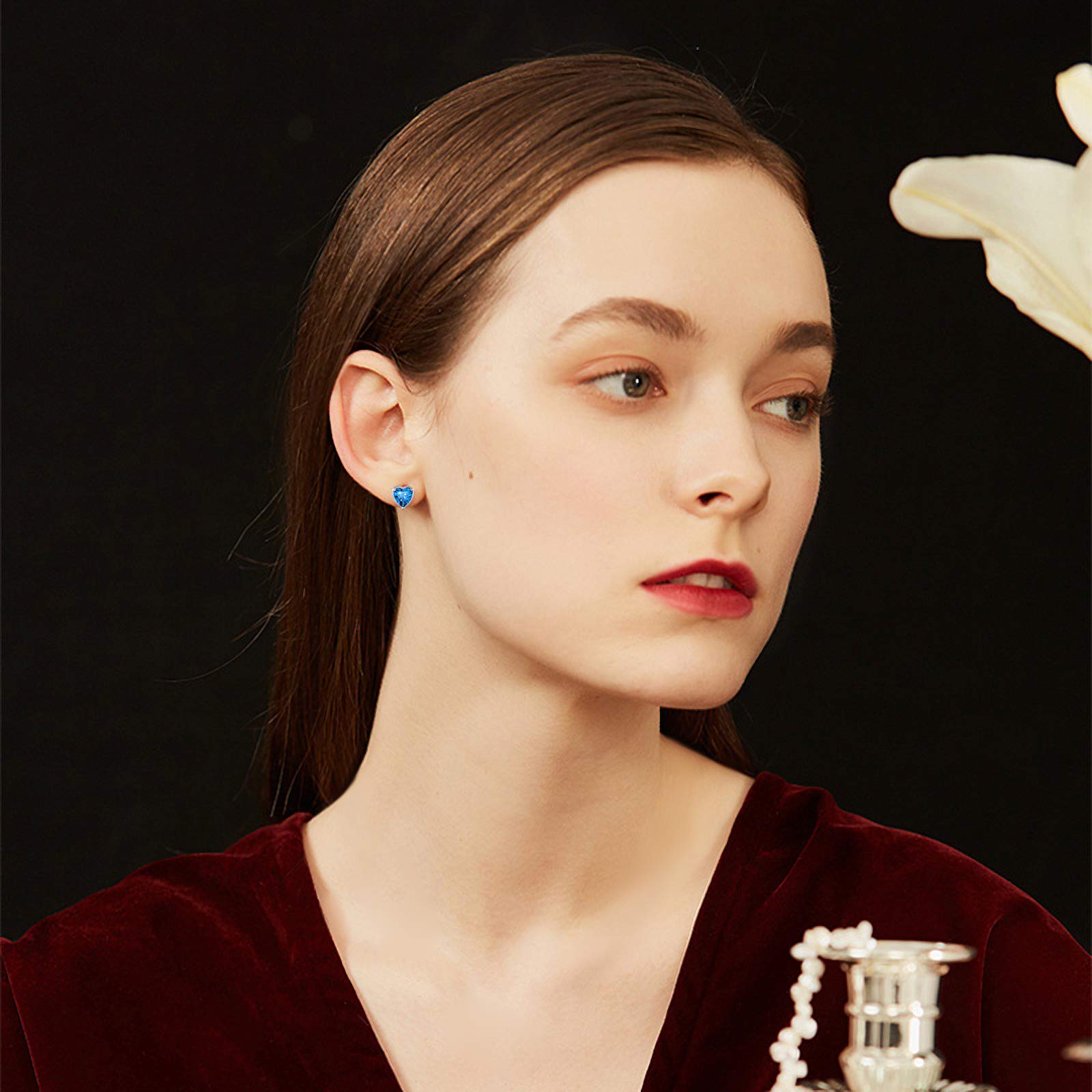 Shuxin 925 Sterling Silver Heart Stud Earrings for Women & Girls - January Birthstone Jewelry Gift for Valentine's Day, Anniversary & Special Occasions