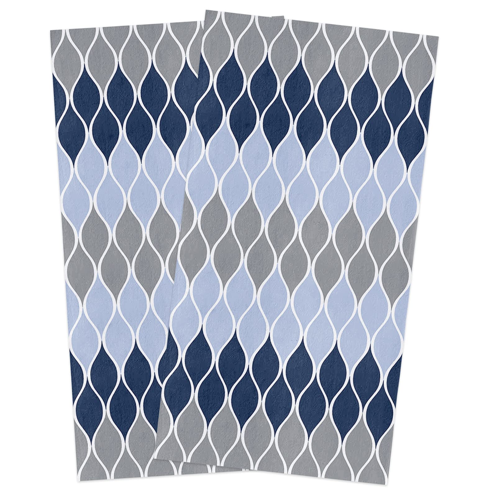 Premium Absorbent Kitchen Towels Set of 2 - Navy Blue & Grey Geometric Print Dish Cloths, Quick Drying & Durable for Dishwashing, Counter Cleaning & Hand Drying - Mid Century Modern Abstract Design for Stylish Kitchens
