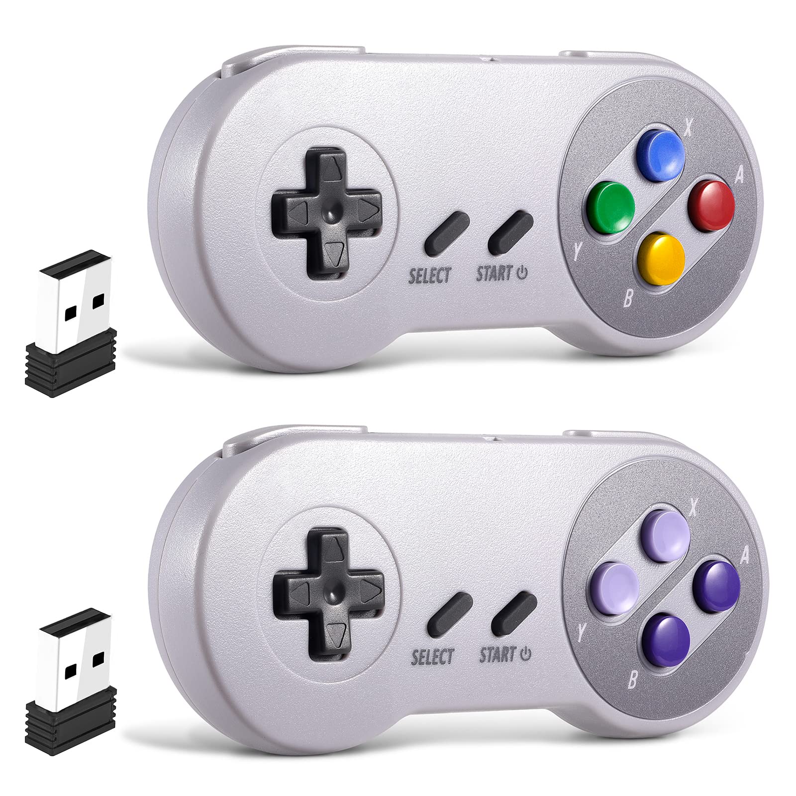 SAFFUN 2 Pack 2.4GHz Wireless USB SNES Controller for PC - Compatible with Windows, Mac, Linux, Raspberry Pi, RetroPie, OpenEmu - Rechargeable Plug & Play Gamepad for Retro Gaming & Emulation - Perfect for Classic SNES Games on Modern Systems