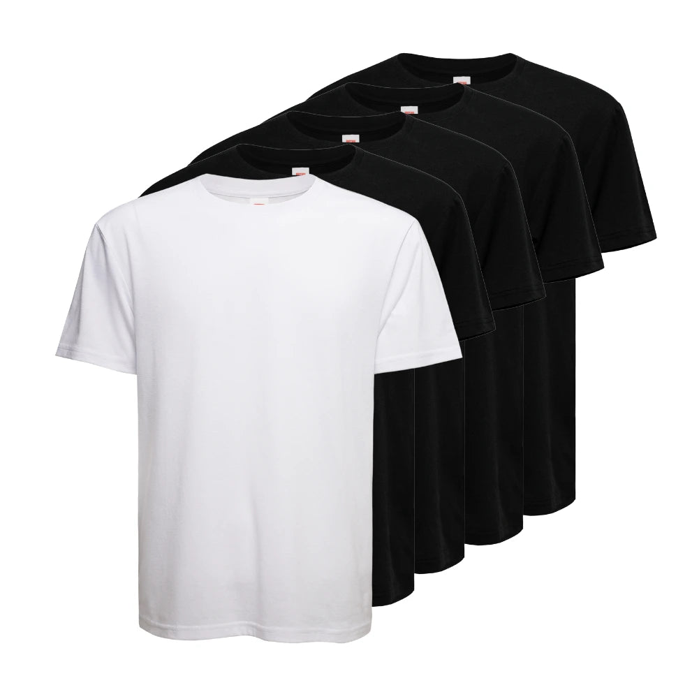 5 Pack Men's 100% Cotton Crew Neck T-Shirts - Soft Breathable Casual Tees for Everyday Wear, Gym & Lounge