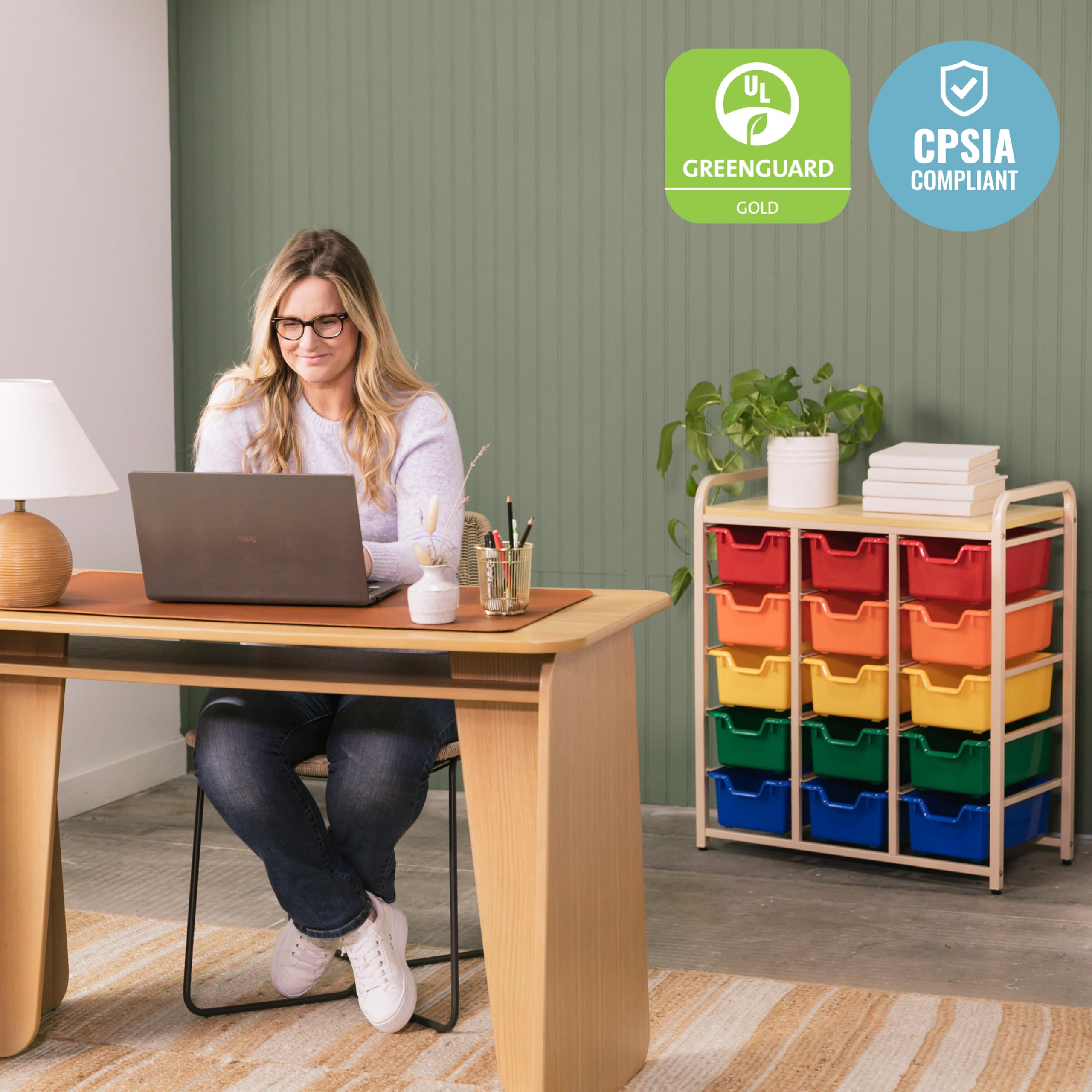ECR4Kids Mobile Organizer Cart with 15 Storage Bins - Classroom & Home Organization for Toys, Art Supplies, Books | Rolling Storage Unit for Teachers, Kids, Craft Rooms & Playrooms