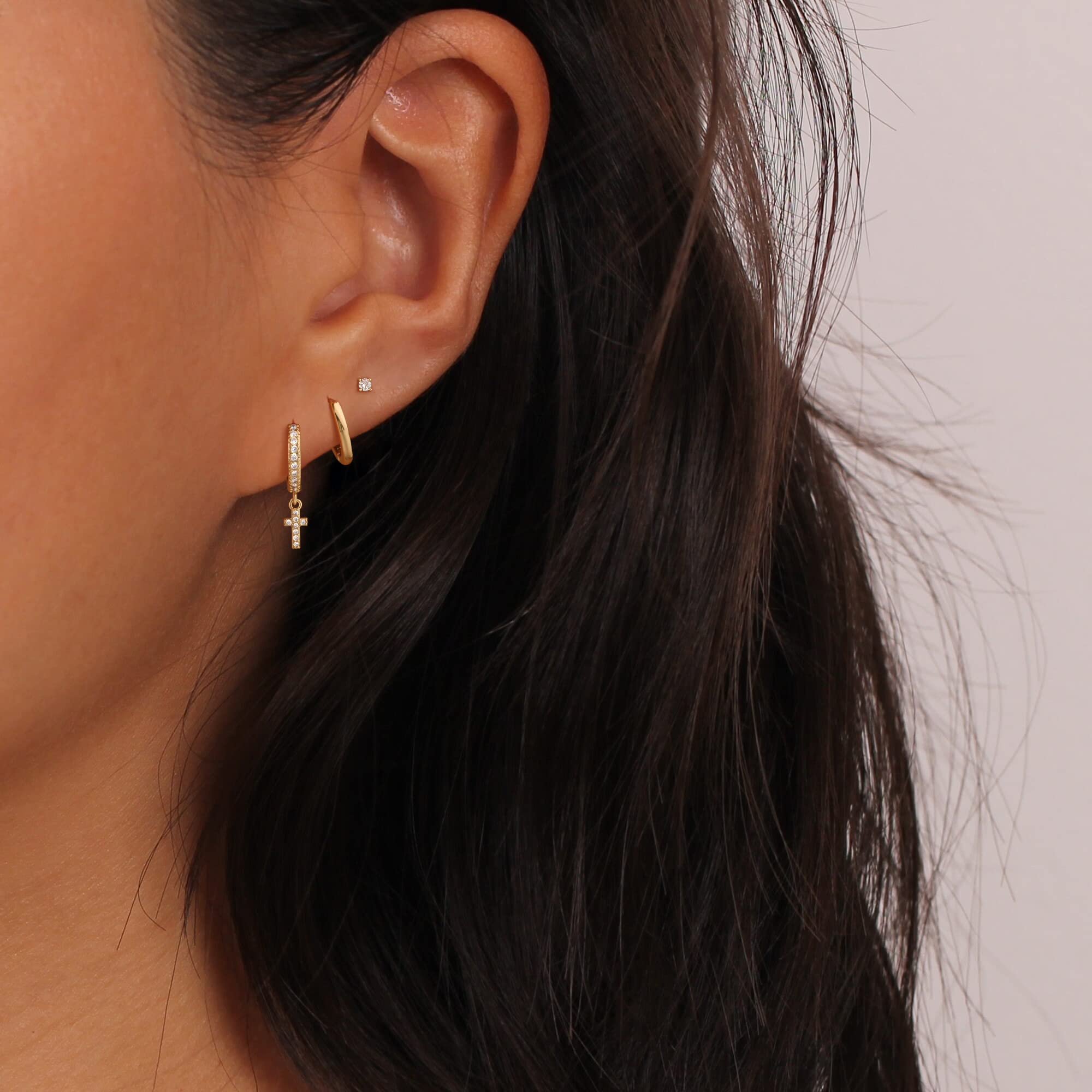 3 Pairs 14K Gold Plated Hoop Earrings Set - Dainty Small Huggie, Cartilage & Dangle Earrings for Women | Hypoallergenic Trendy Jewelry | Perfect Gift for Her, Everyday Wear & Special Occasions