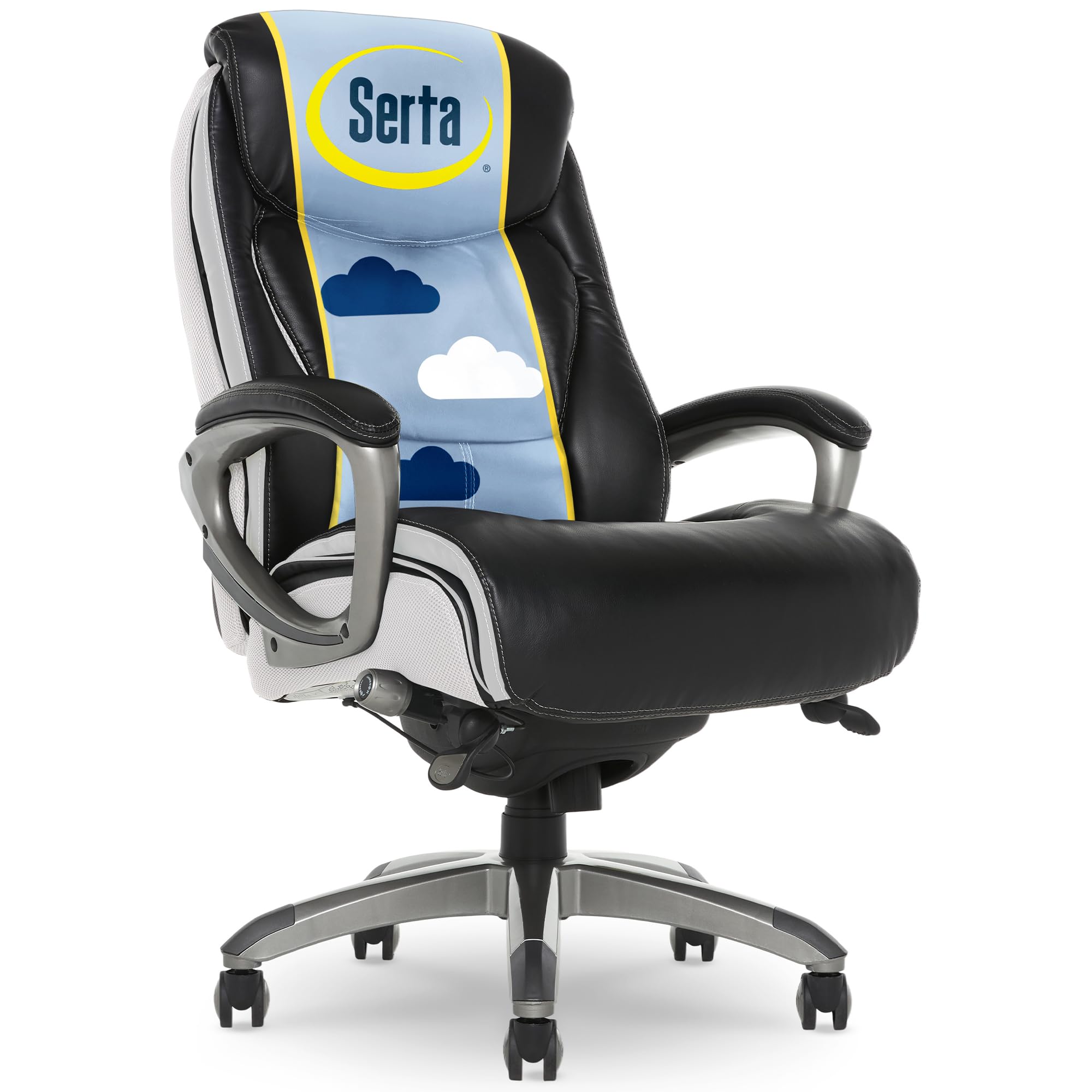 Serta Lautner Executive Ergonomic Office Chair - High Back with Adjustable Lumbar Support, Body Pillows & SmartLayers Technology - Mesh & Bonded Leather (Black/White) - Perfect for Home Office, Gaming & Workspace Comfort