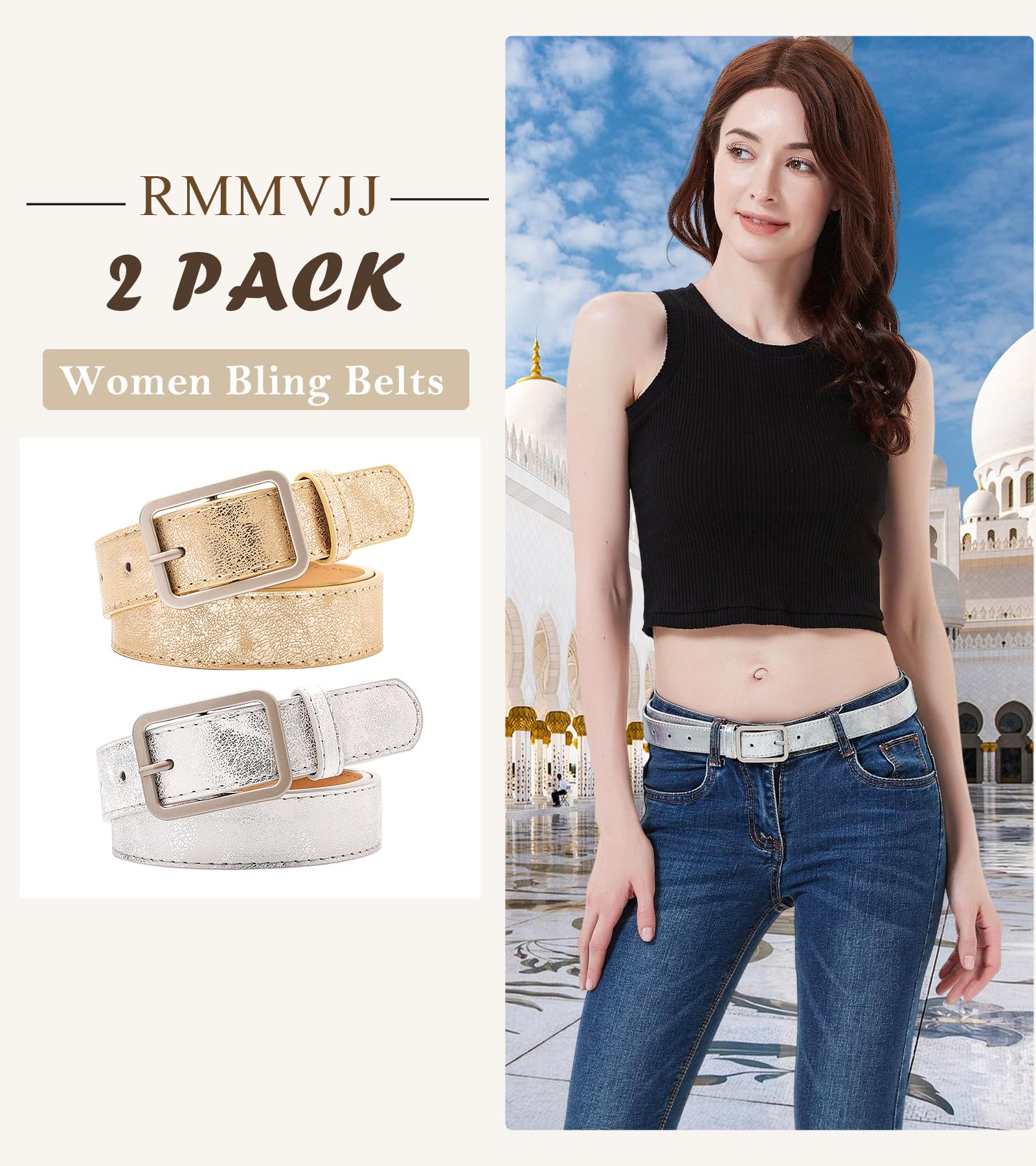 Stylish Women's Bling Belts - Shiny Gold & Silver Leather Belts for Club, Party, Jeans, Pants & Dresses | Perfect for Night Out, Date Night & Special Occasions