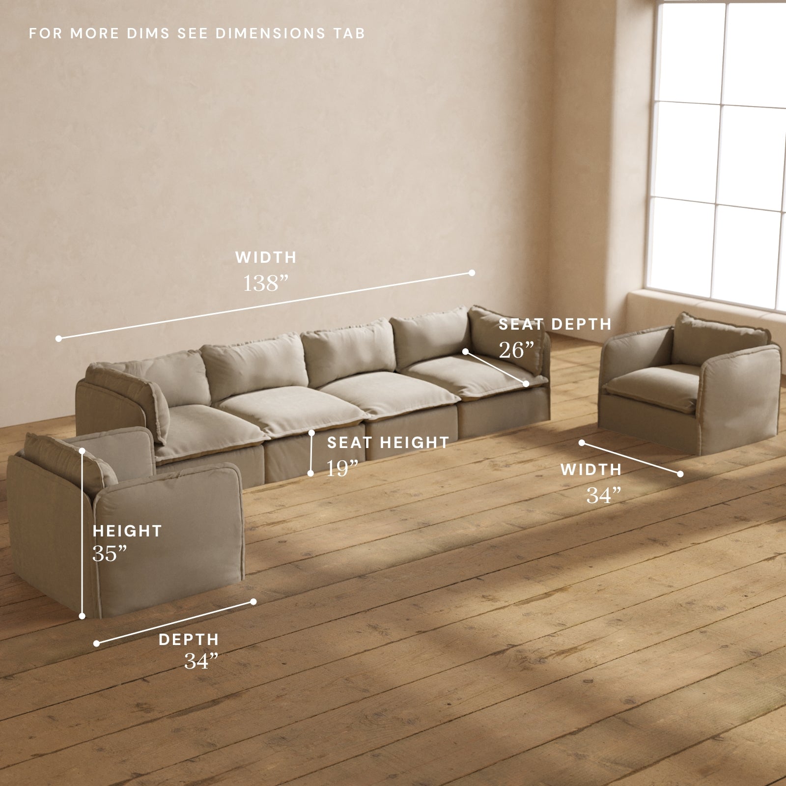 Modular Performance 4-Seater Sofa & Armchair Set in Dune Color | Premium Fabric Blend | Perfect for Living Room, Lounge & Family Gatherings