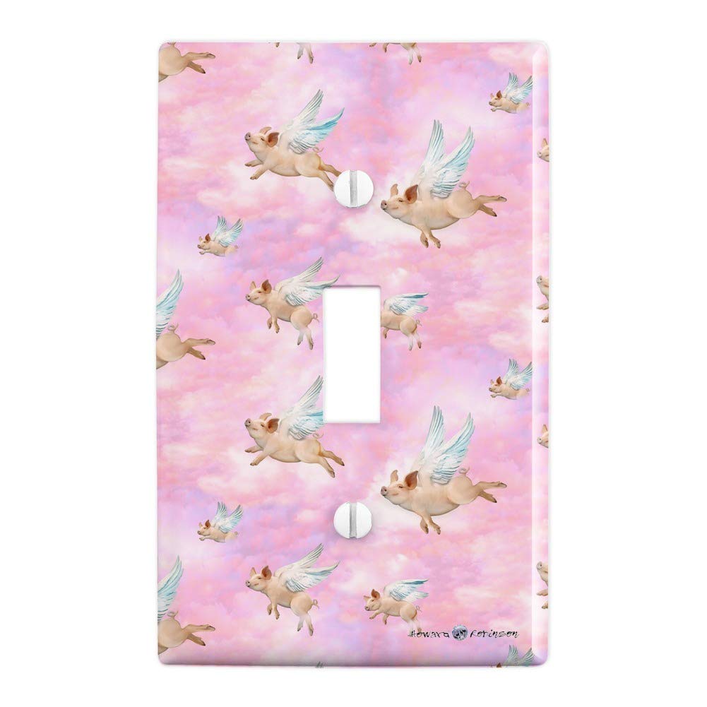Pink Clouds with Wings Plastic Wall Decor Light Switch Plate Cover - If Pigs Could Fly Theme - Perfect for Kids' Rooms, Nurseries & Whimsical Home Decor