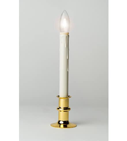 Battery Operated LED Window Candles with Dual LED Bulbs - Brass Finish, Auto Timer, Flameless Decorative Lights for Christmas, Home, Wedding & Party Decor (P-2813-BI)