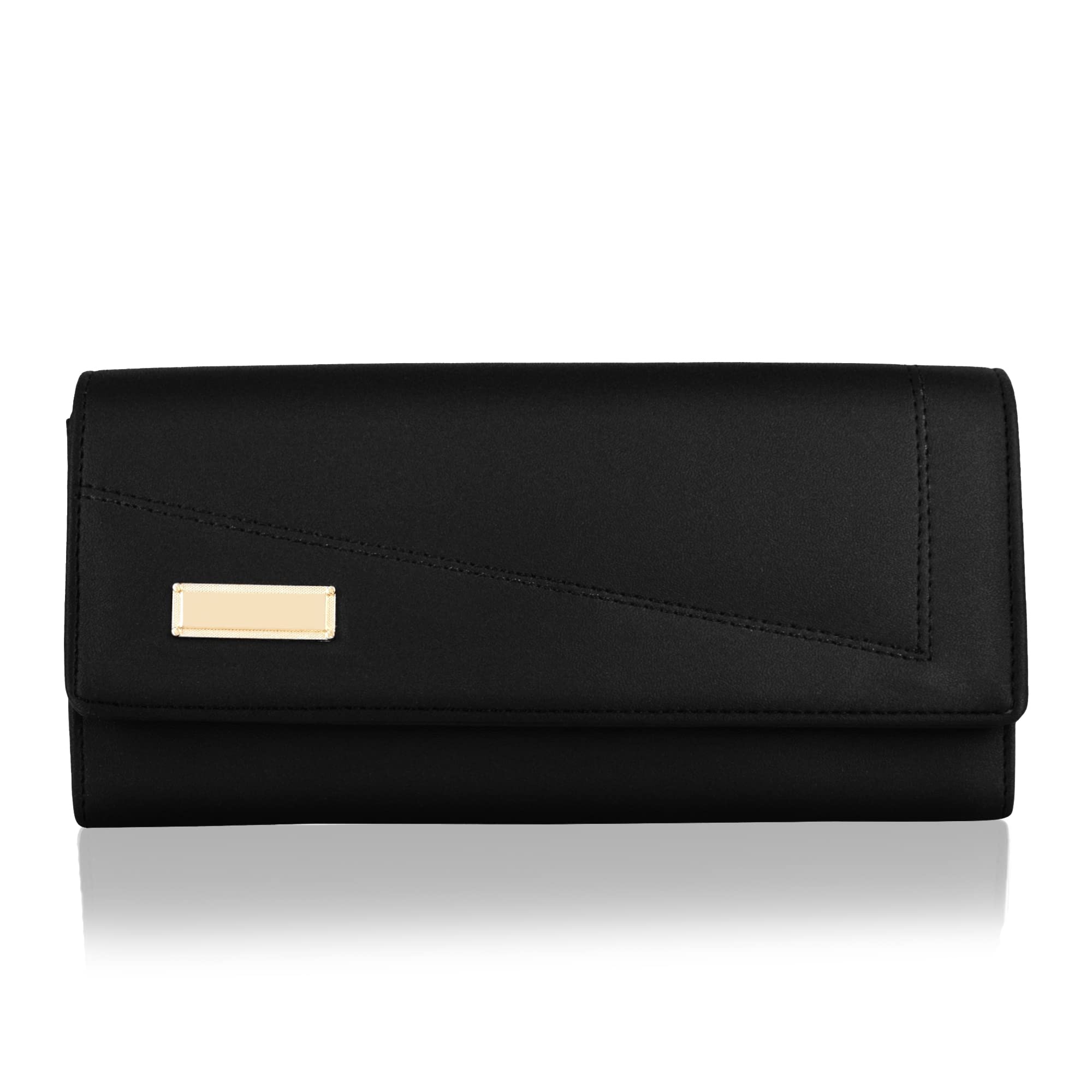 ALSU Women's Black Leather Wallet & Hand Clutch Purse with 4 Card Slots - RFID Blocking, Slim Design for Everyday Use, Parties & Travel | Model ARF-003BK