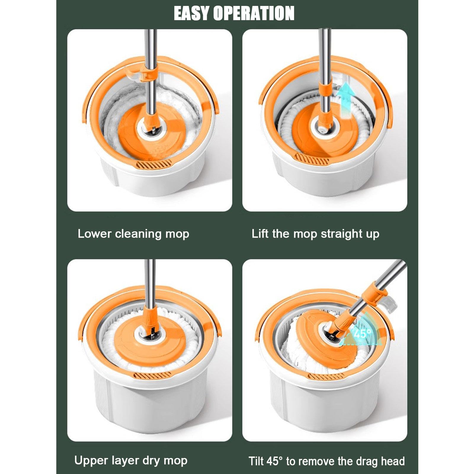 Spin Mop and Bucket Set with 5 Refill Pads | Self-Cleaning Wet/Dry Floor Mop with Wringer | Hands-Free Cleaning for Hardwood, Tile & Laminate Floors | Ideal for Kitchen, Bathroom & Home Cleaning