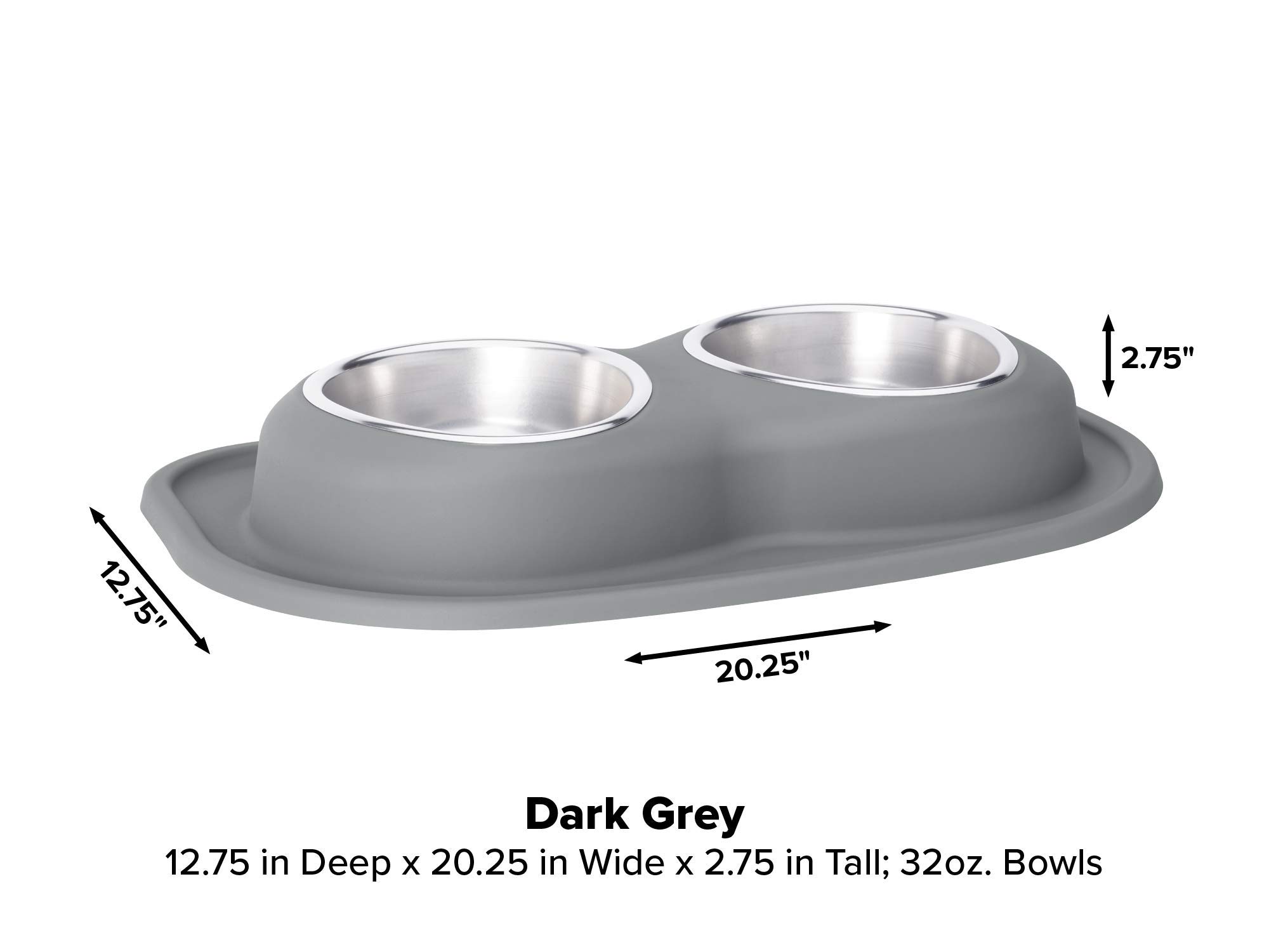 WeatherTech Double Low Pet Feeding System - Compact & Portable Dog & Cat Food & Water Bowl Set - 32oz (4 Cups) Dark Grey (DL3203DG) - Perfect for Travel, Camping & Small Spaces