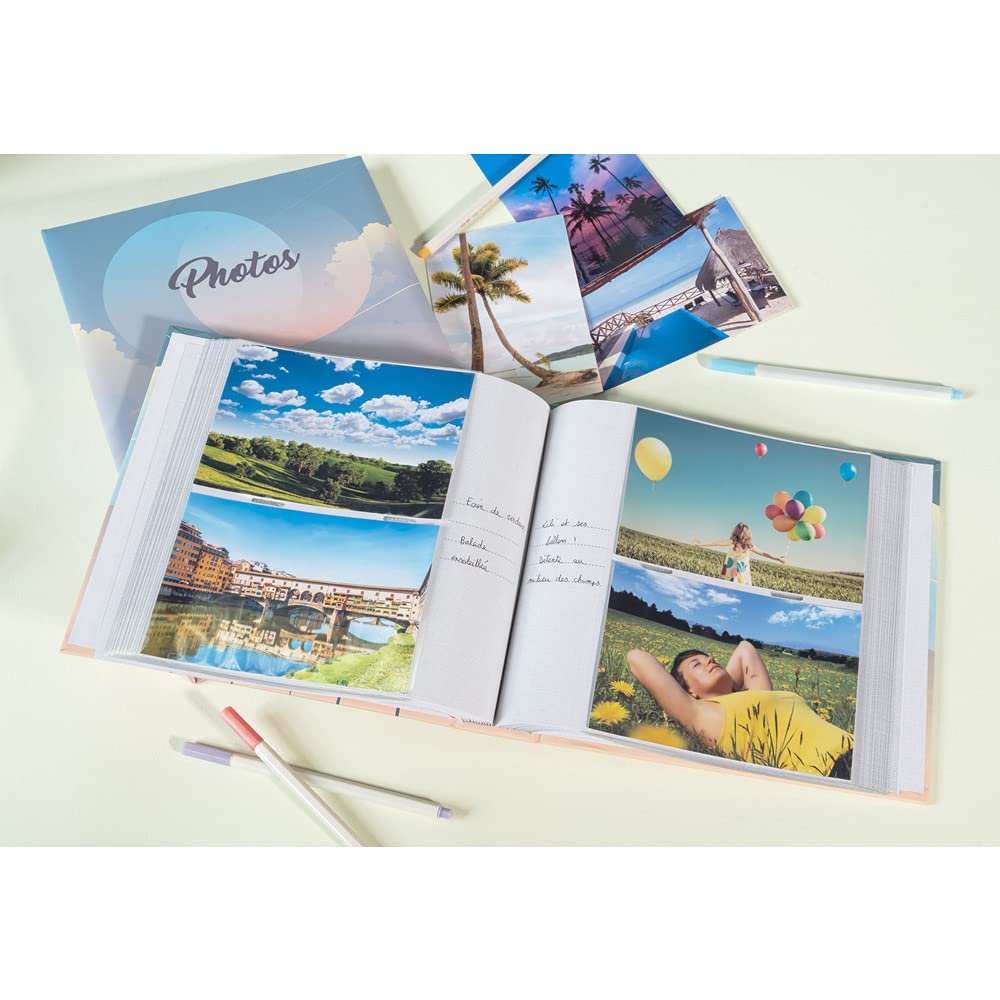 Exacompta Sunset Photo Album - 8.9 x 8.7 Inch (225 x 220mm) 100 Page Scrapbook with Plastic Pockets for 200 Photos - Trendy Matte Laminated Cover - Perfect for Wedding, Travel & Family Memory Preservation