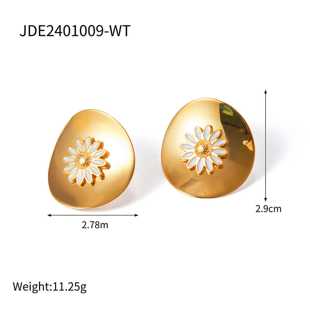 Metallic Oil Drip Daisy Stud Earrings for Women | Gold & Silver Floral Earrings | Trendy Boho Jewelry Gift for Her | Perfect for Parties, Weddings & Everyday Wear (JDE1009)