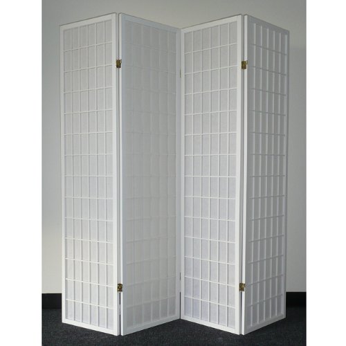 Legacy Decor 4-Panel White Wood Shoji Screen Room Divider - Traditional Japanese Style Folding Partition for Home Office, Bedroom & Living Room Privacy