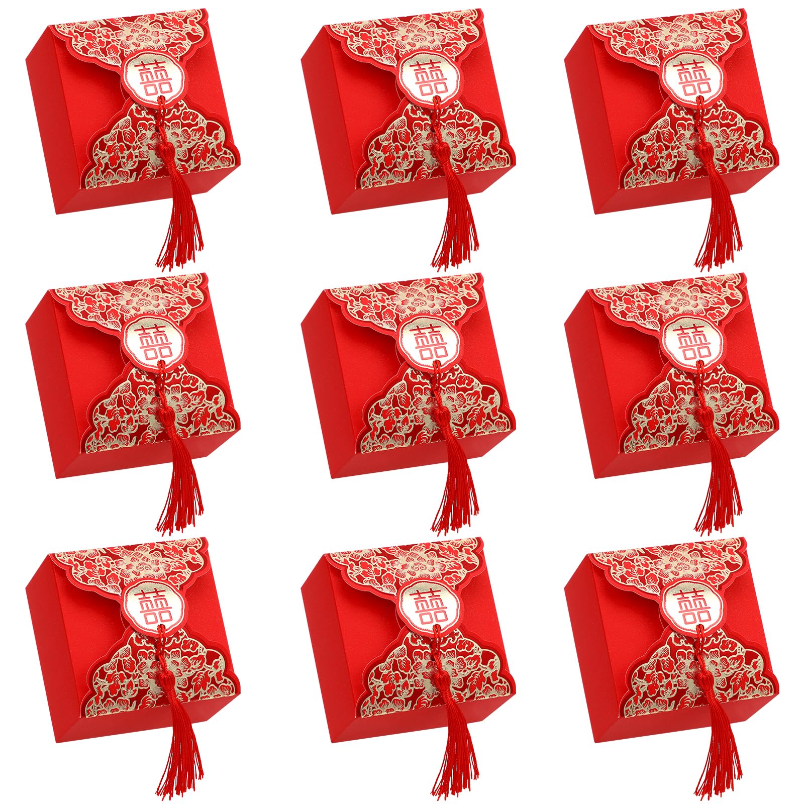 20pcs Chinese Style Wedding Favor Boxes with Tassels - Red Candy Chocolate Gift Boxes for Wedding, Baby Shower, Birthday Party | Perfect for Asian-Themed Celebrations & Event Decorations