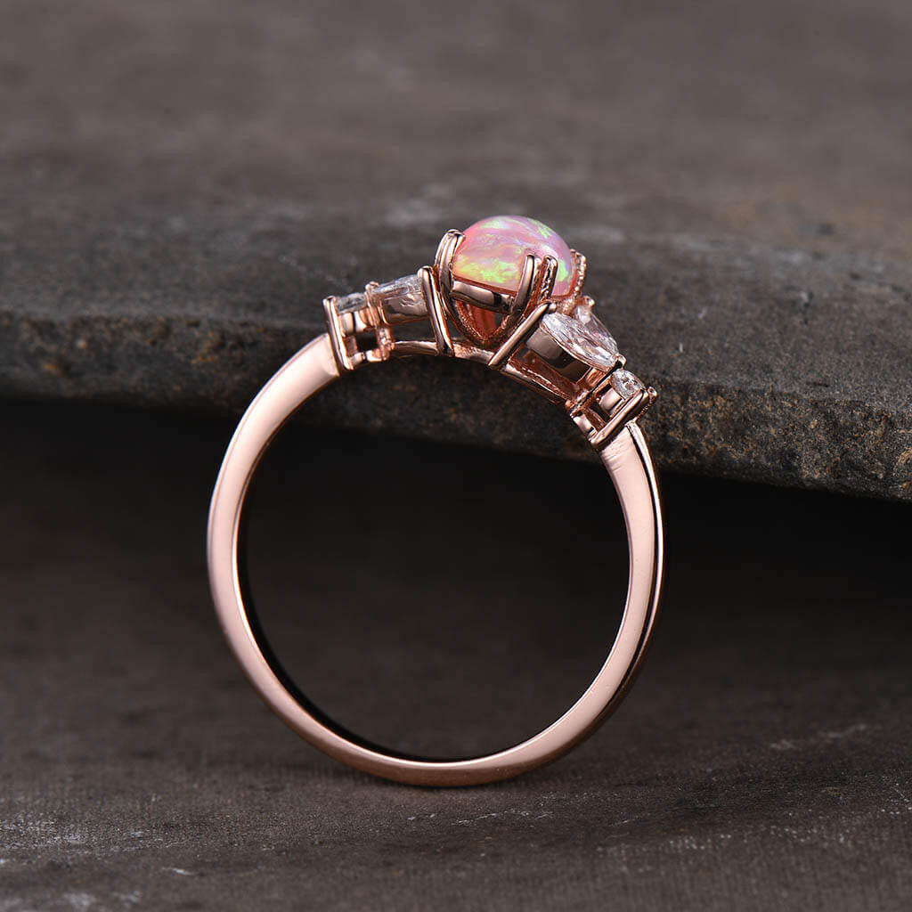 Lab-Created Pink Solitaire Opal Marquise Moissanite Engagement Ring in 14K Rose Gold - Perfect for Proposals, Anniversaries & Romantic Occasions