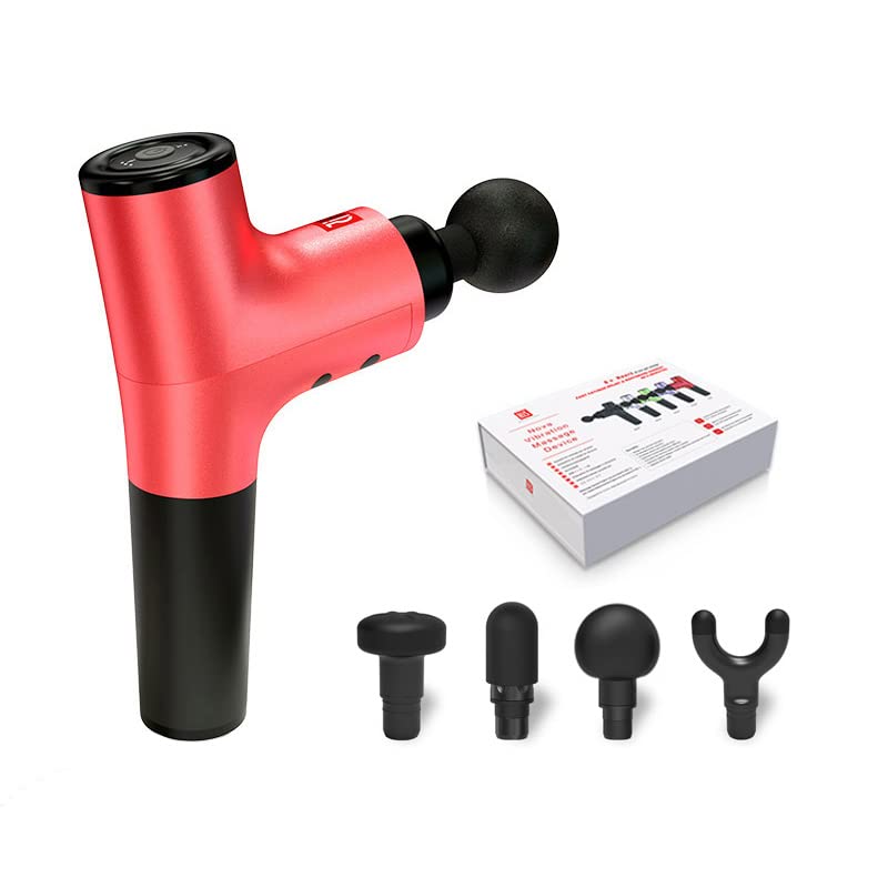Hi5 Nova Deep Tissue Massage Gun - Powerful & Ultra Quiet Electric Muscle Massager for Neck, Back & Body Pain Relief - Professional Portable Massage Device with 4 Attachment Heads (Red) - Perfect for Home Use, Gym Recovery & Sports Therapy - Gift Box Included