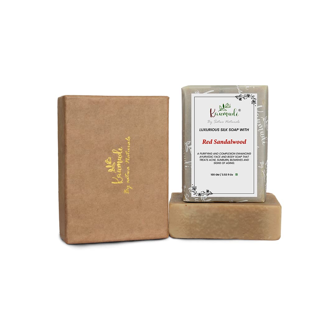Kaumudi Luxurious Silk Soap with Red Sandalwood - Handmade Natural Skincare for Dry & Sensitive Skin - Perfect for Daily Cleansing & Spa Relaxation at Home