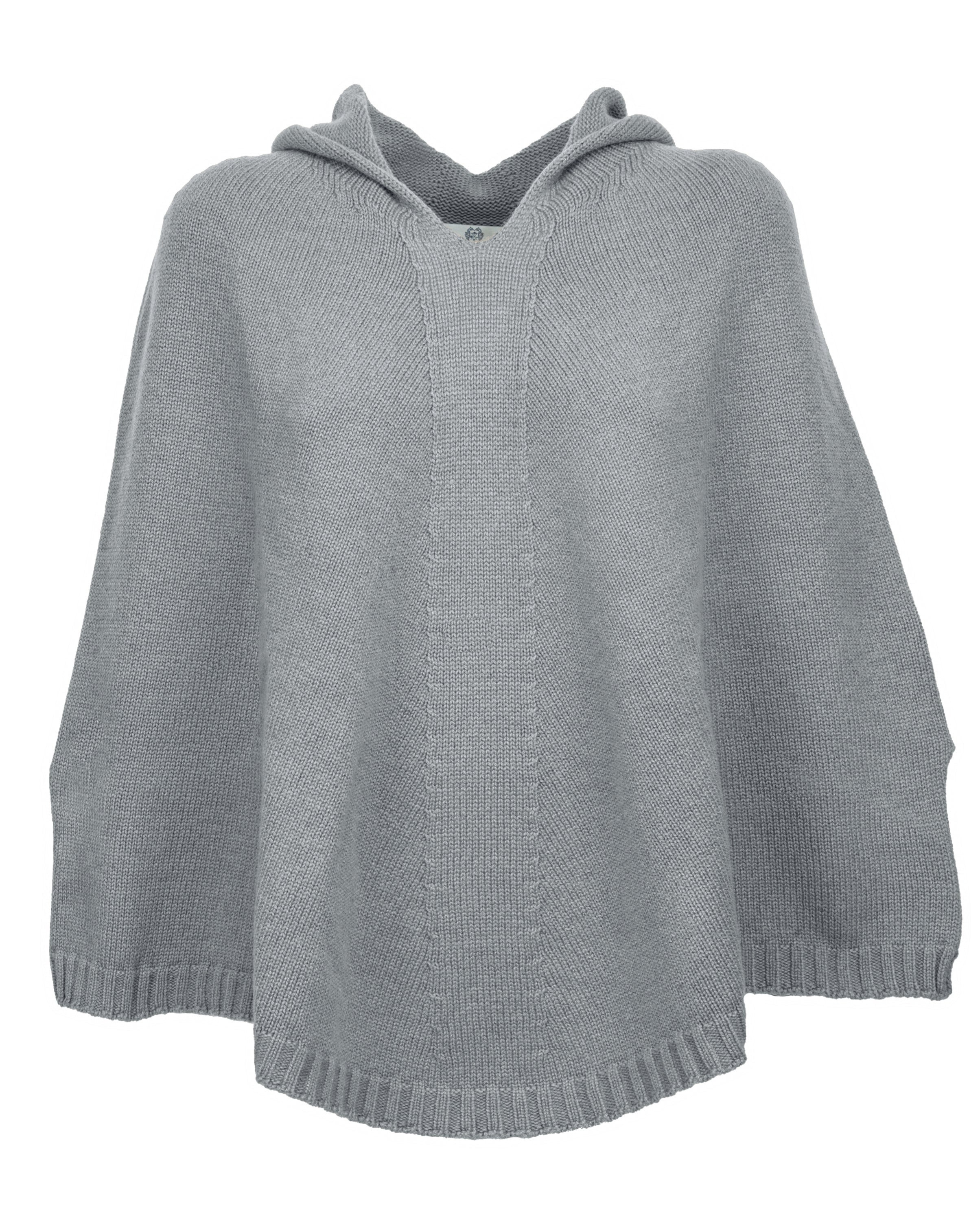 Women's Pure Cashmere Hoodie Poncho - Soft Gray Melange Wrap Sweater | Cozy Winter Wear for Lounge, Travel & Outdoor Activities