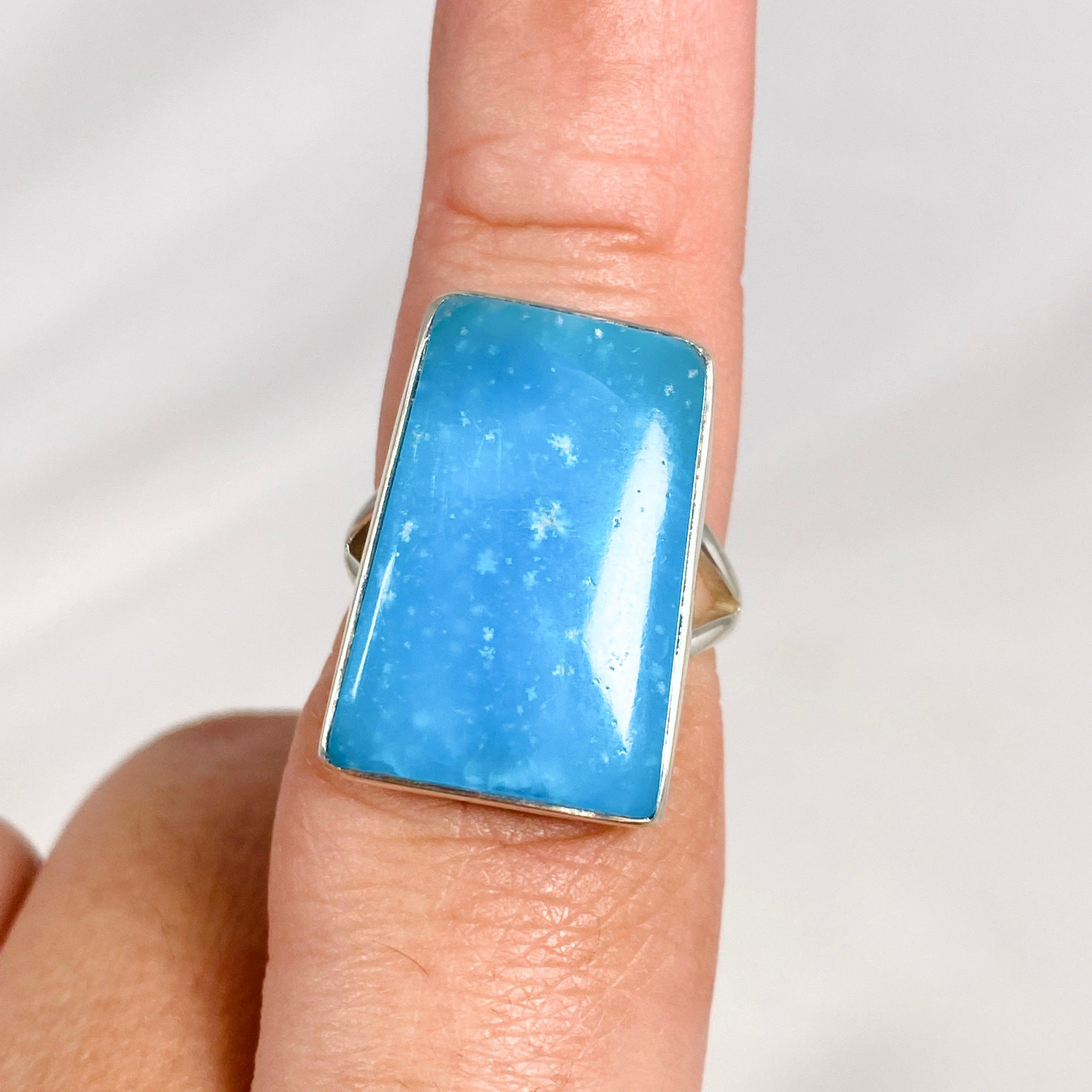 Natural Hemimorphite Rectangular Ring - Size 8 Silver Jewelry KRGJ3116 | Healing Crystal Ring for Meditation & Energy Balancing