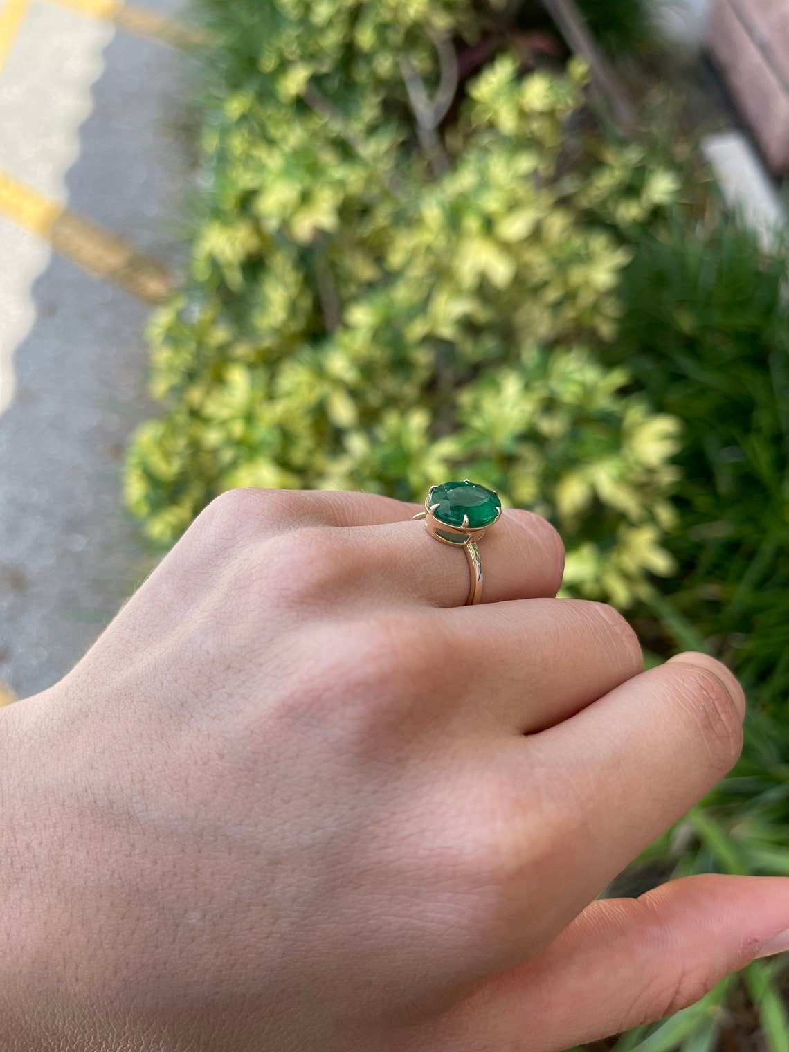 4.39 Carat 14K Gold Oval Dark Rare Rich Green Emerald Solitaire Ring for Women - Perfect for Engagement, Wedding, Anniversary & Special Occasions