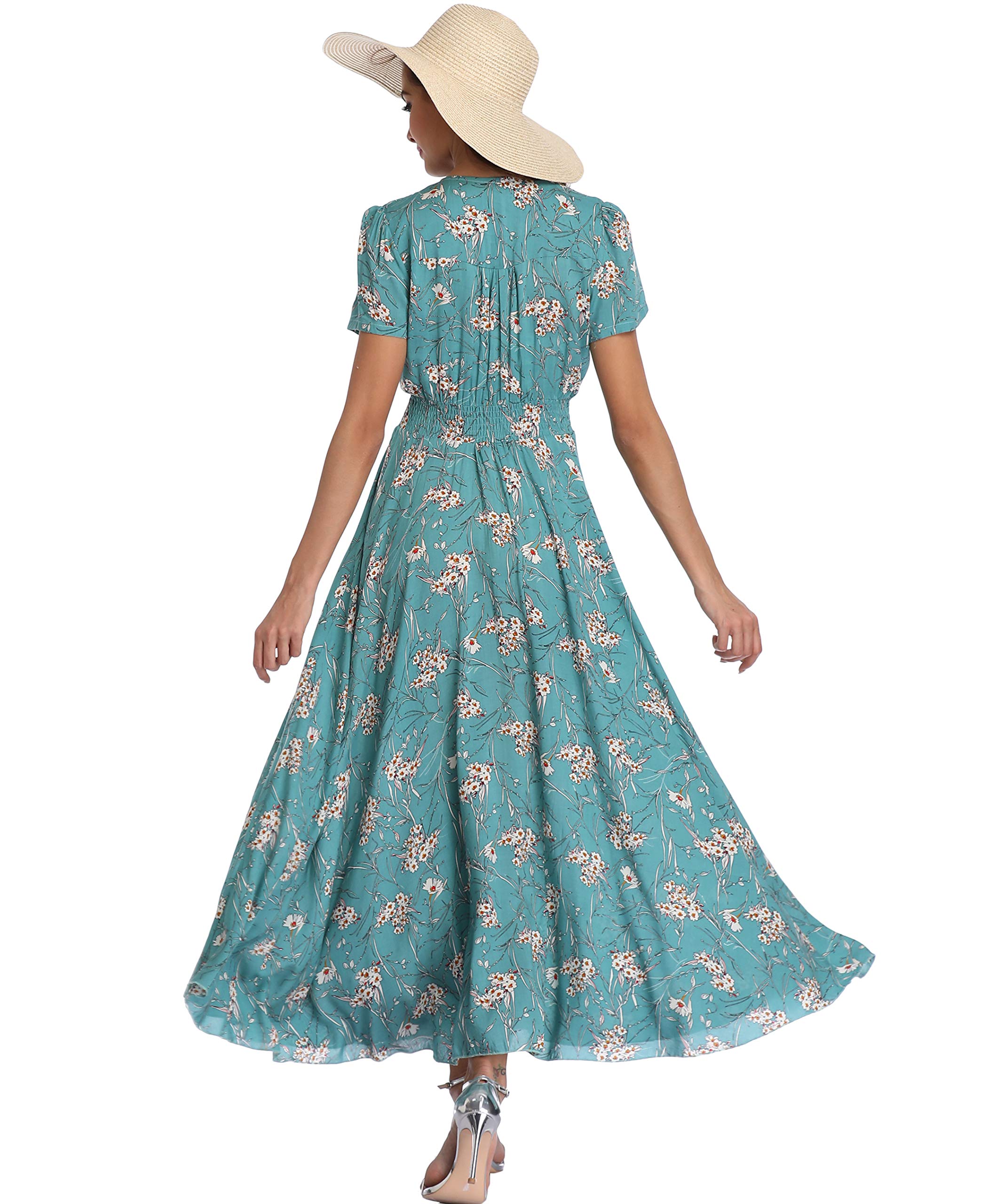 Ferrendo Women's Floral Maxi Dress - Button Up Boho Beach Dress with Side Slit & Flowy Design for Summer Parties, Vacations & Date Nights