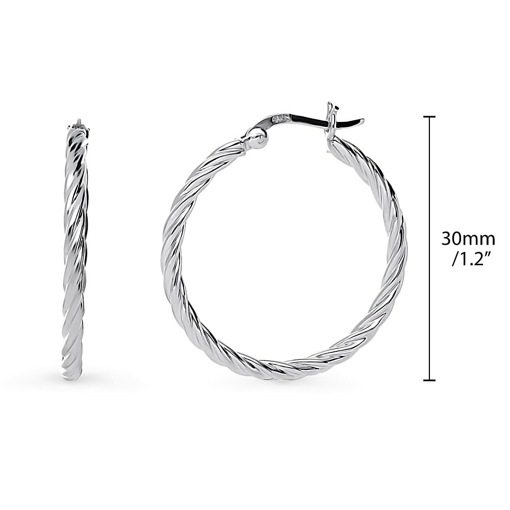 Sterling Silver Cable Medium Hoop Earrings for Women - 1.2 Inch Yellow Gold Flashed & Rhodium Plated - Elegant Everyday Jewelry for Work, Date Night and Special Occasions