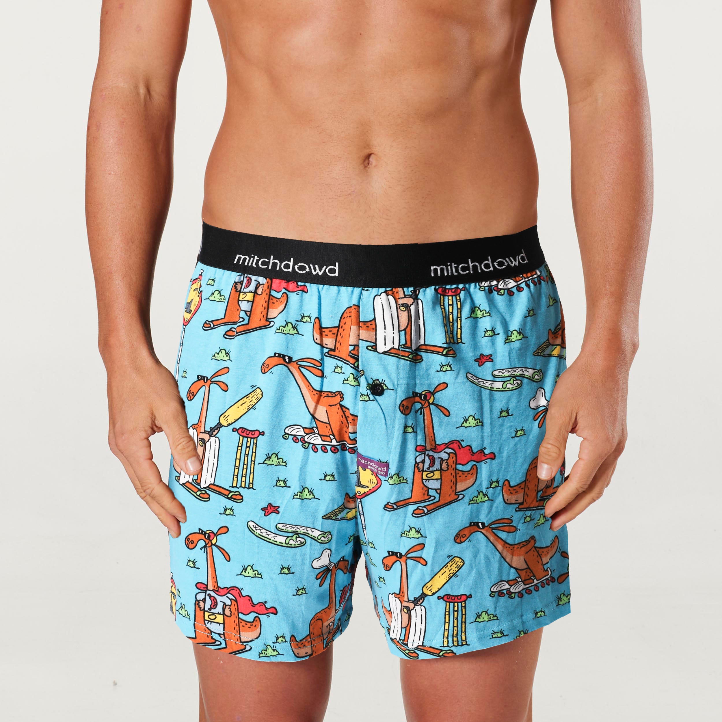 Men's Surfin' Kanga Cotton Loose Fit Knit Boxer Shorts - Breathable & Comfortable Underwear for Casual Wear, Sleep & Beach - Blue