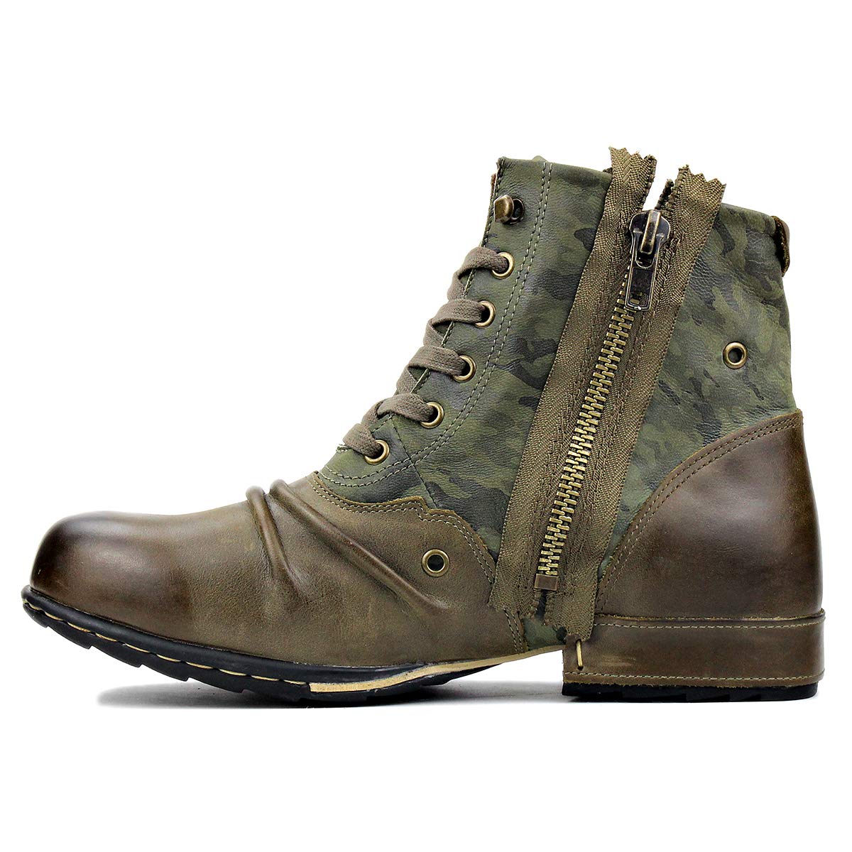 OSSTONE Men's Fashion Moto Boots - Zipper-Up Leather Chukka Boots Casual Shoes OS-5008-8-US | Perfect for Motorcycle Riding, Urban Streetwear & Everyday Wear