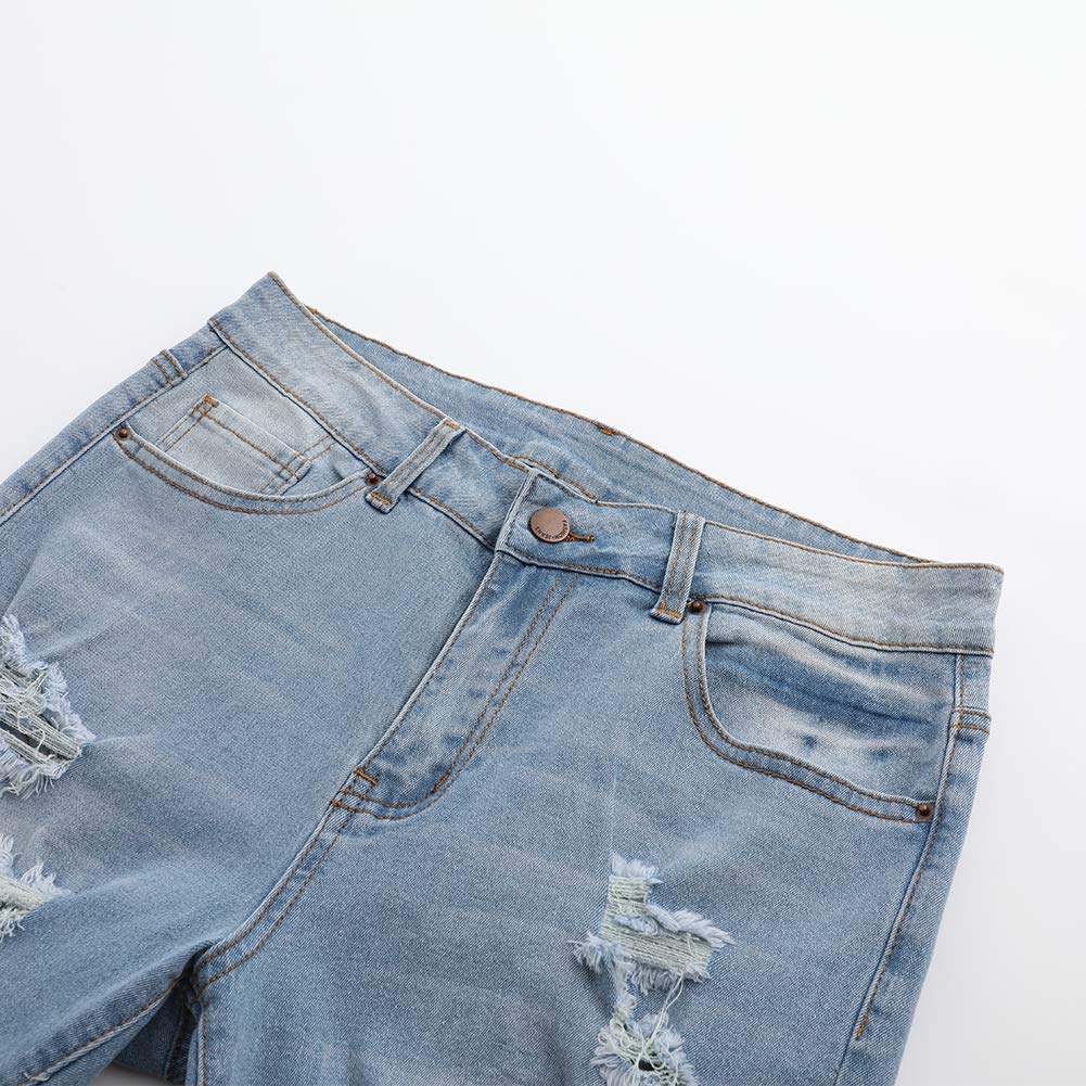 THUNDER STAR Women's Ripped Denim Bermuda Shorts - Distressed Knee-Length Stretch Jeans Shorts | Casual Summer Outfit, Beach Wear & Street Style Fashion