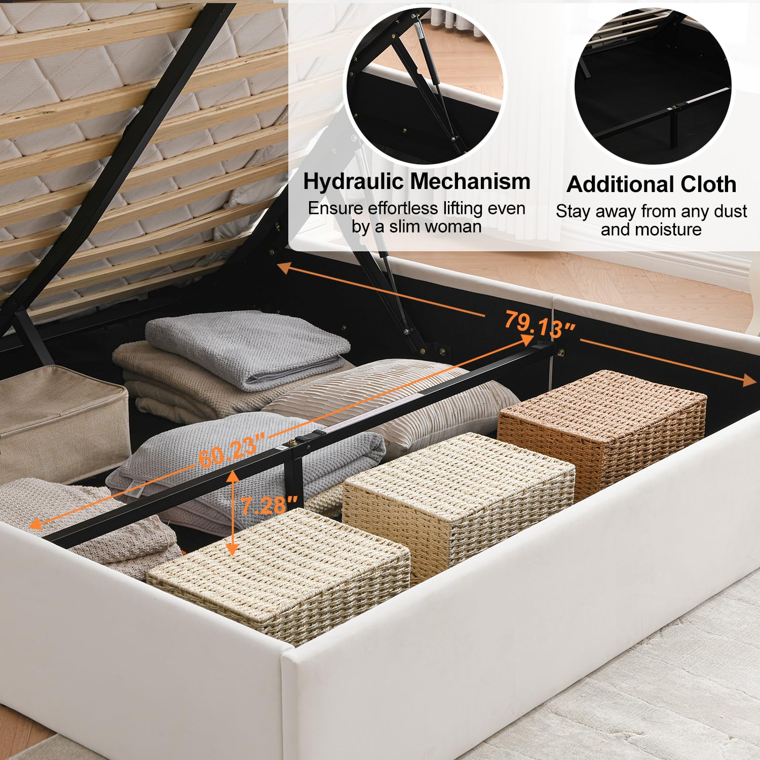 Full Size Upholstered Platform Storage Bed with Hydraulic Lift System & Wood Slat Support - No Box Spring Needed, Easy Assembly, Cream - Perfect for Small Bedrooms, Guest Rooms & Space-Saving Home Organization