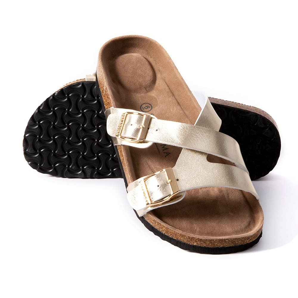 Seranoma BoraBora Women's Slide Sandals - Comfortable Cork Footbed Slip-On Sandals with Adjustable Buckles - Non-Slip Platform Summer Sandals for Beach, Pool, Vacation, and Everyday Wear