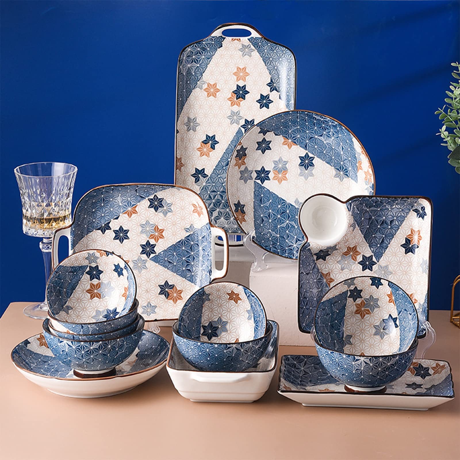 15-Piece Stoneware Dinnerware Set - Reactive Glaze Porcelain Plates & Bowls for 4, Perfect for Family Dinners & Gifts