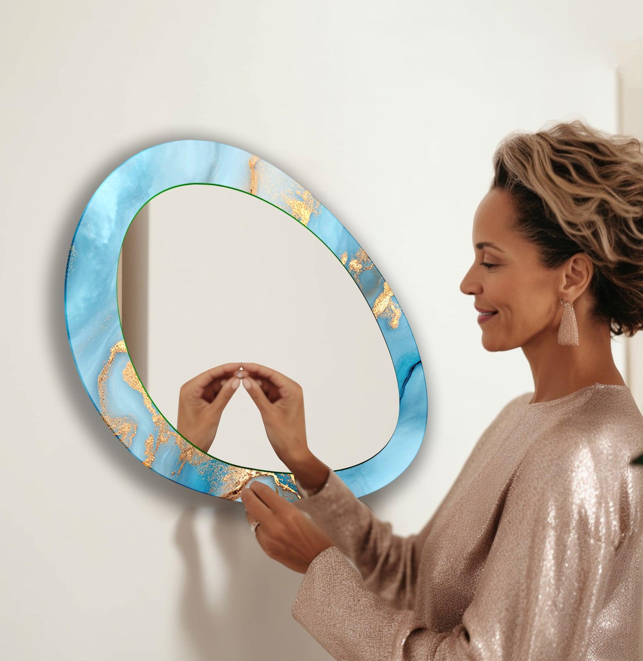 Blue Abstract Wall Mirror - Large Modern Decorative Mirror for Living Room, Bedroom & Entryway Decor