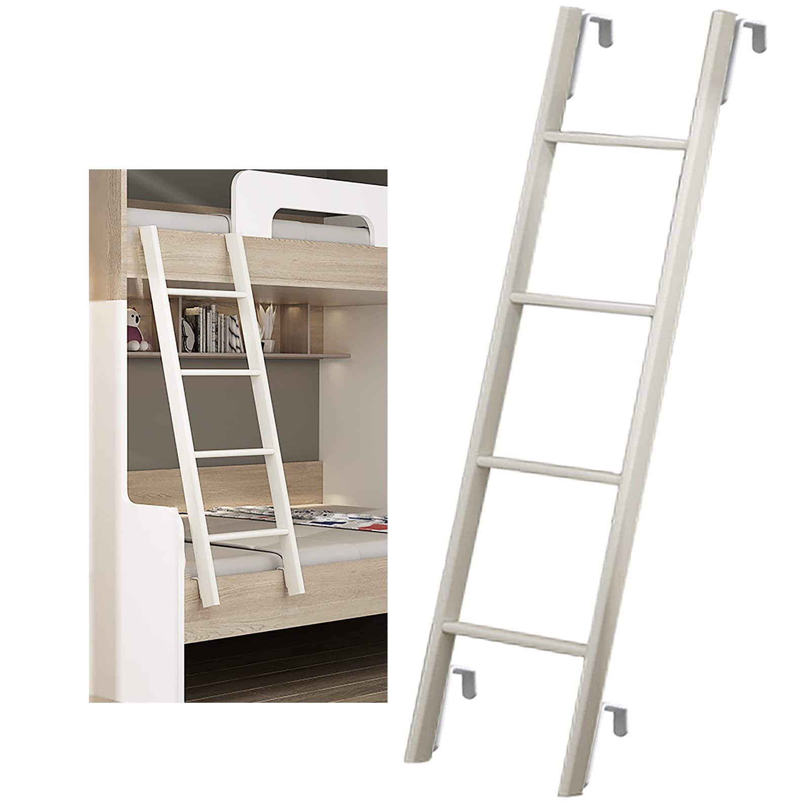White Metal RV Bunk Bed Ladder with Hooks - Heavy Duty 440lbs Capacity (50